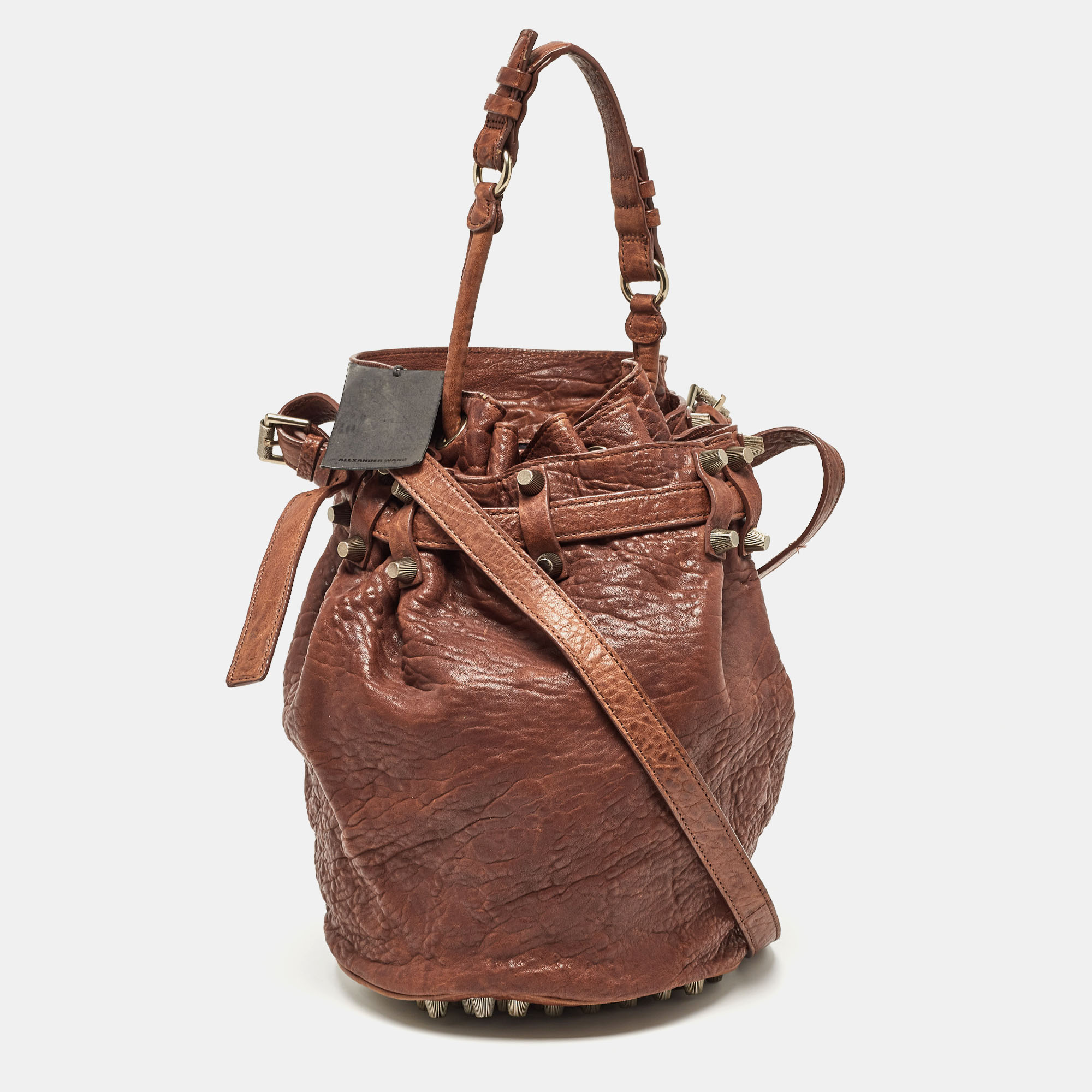 Brown Pebbled Leather Diego Bucket