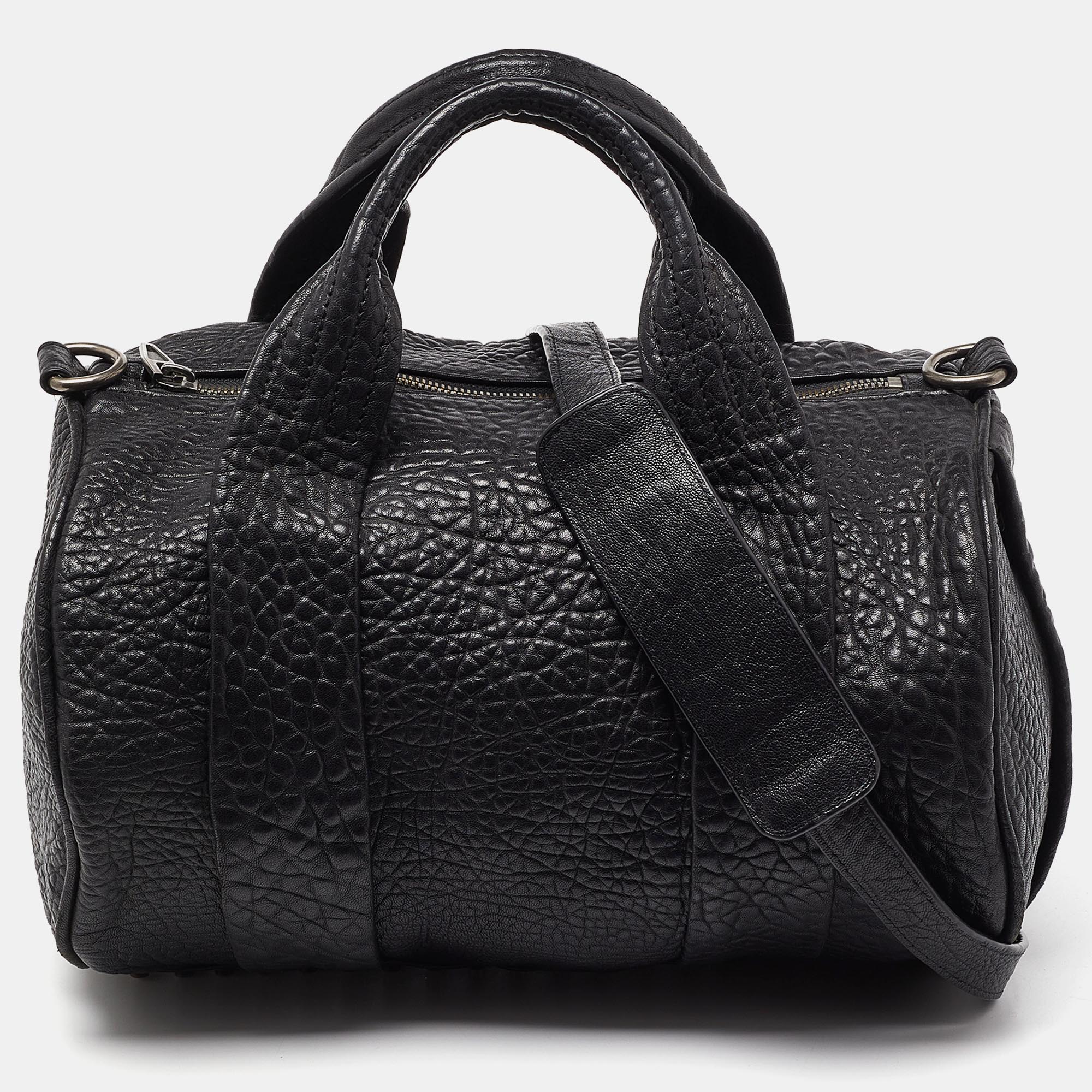 Pre-owned Alexander Wang Black Pebbled Leather Rocco Duffle Bag