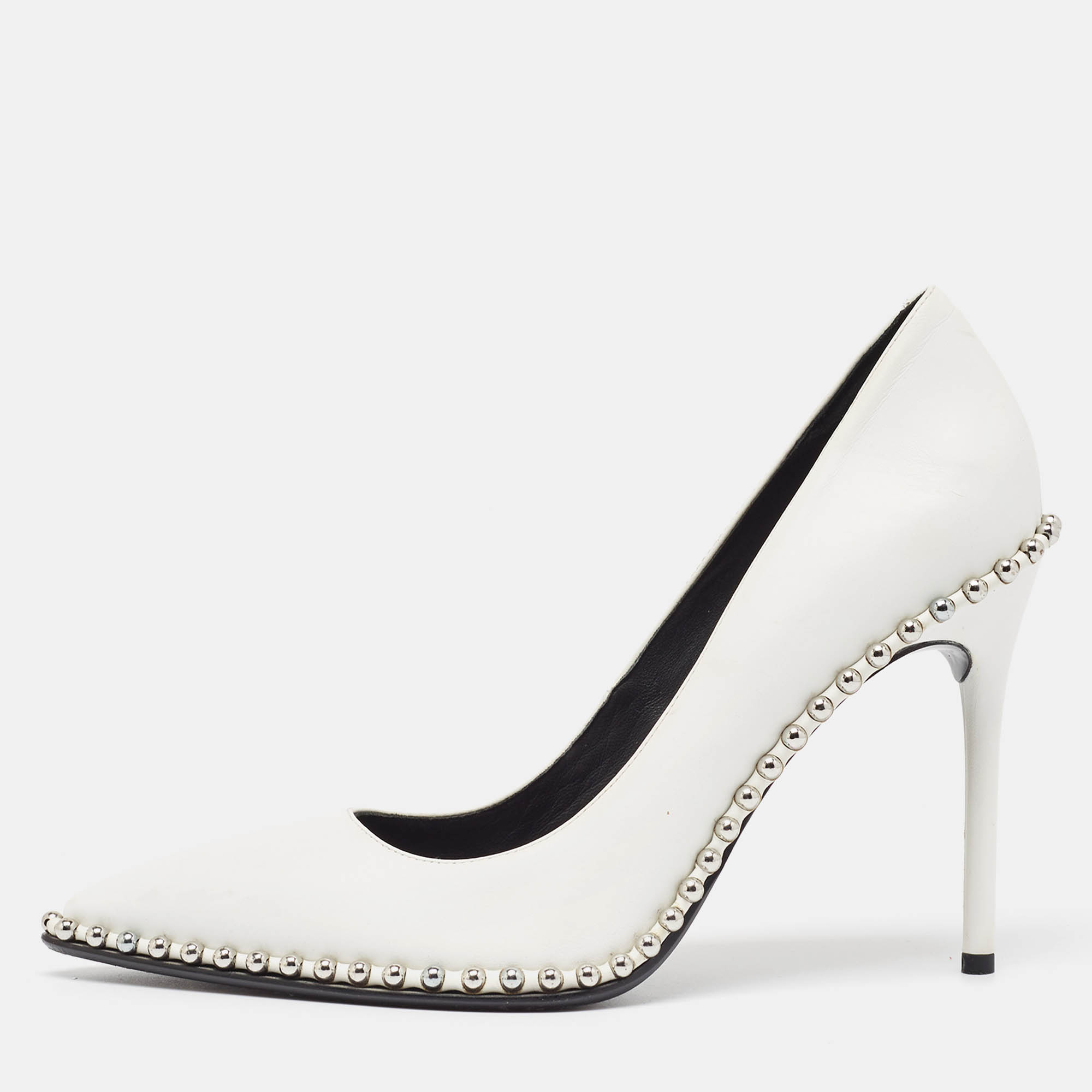 

Alexander Wang White Leather Rie Studded Pointed-Toe Pumps Size