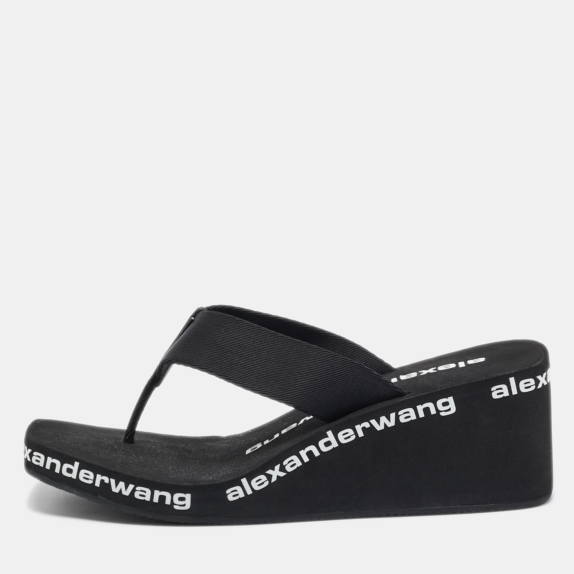 

Alexander Wang Black Fabric Thong Wedge Sandals Size