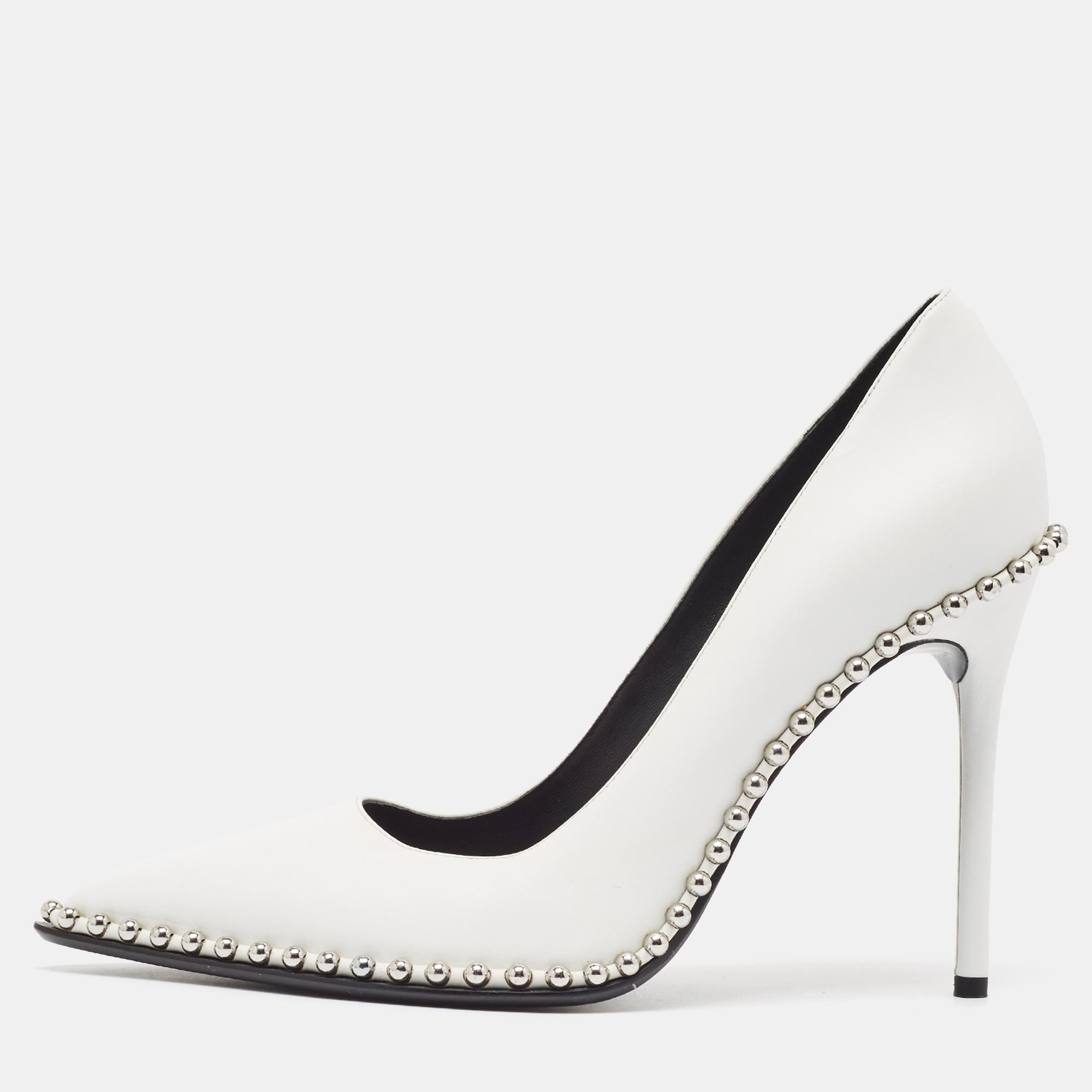 

Alexander Wang White Leather Rie Studded Pointed-Toe Pumps Size