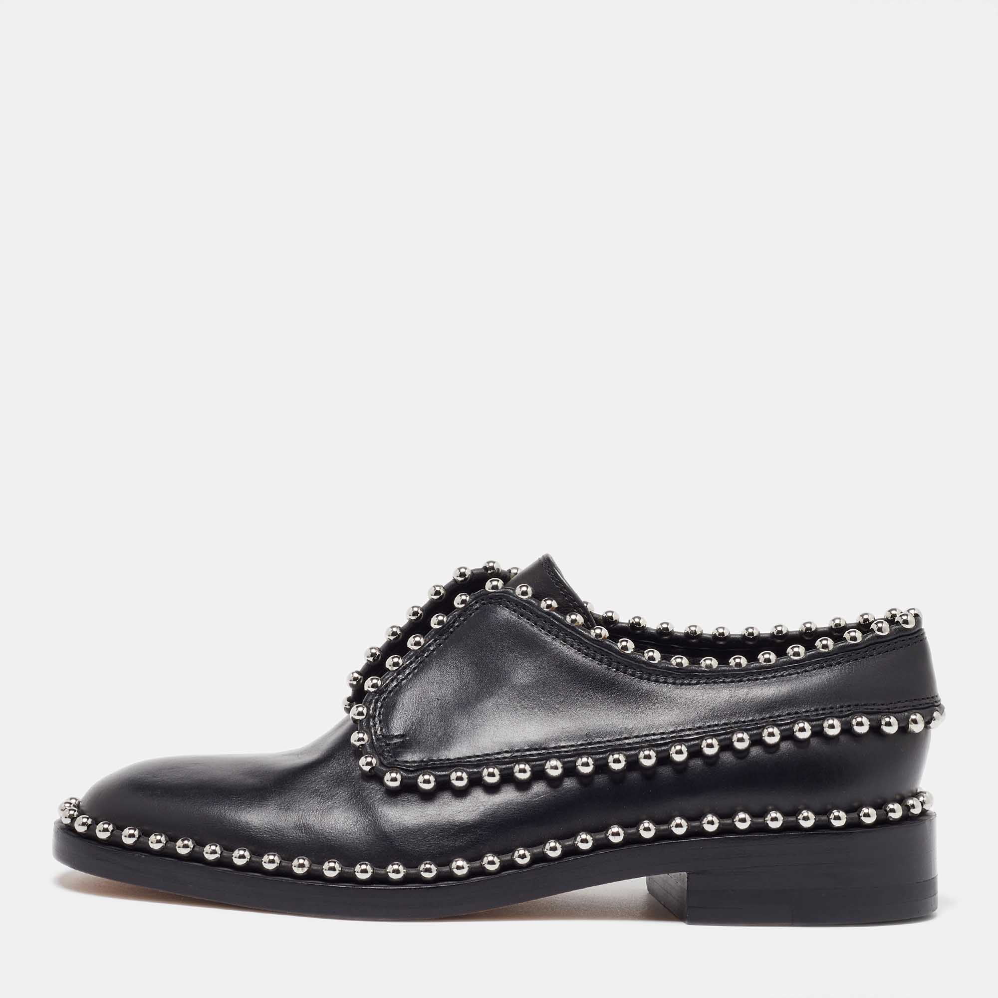 

Alexander Wang Black Leather Studded Slip On Derby Size