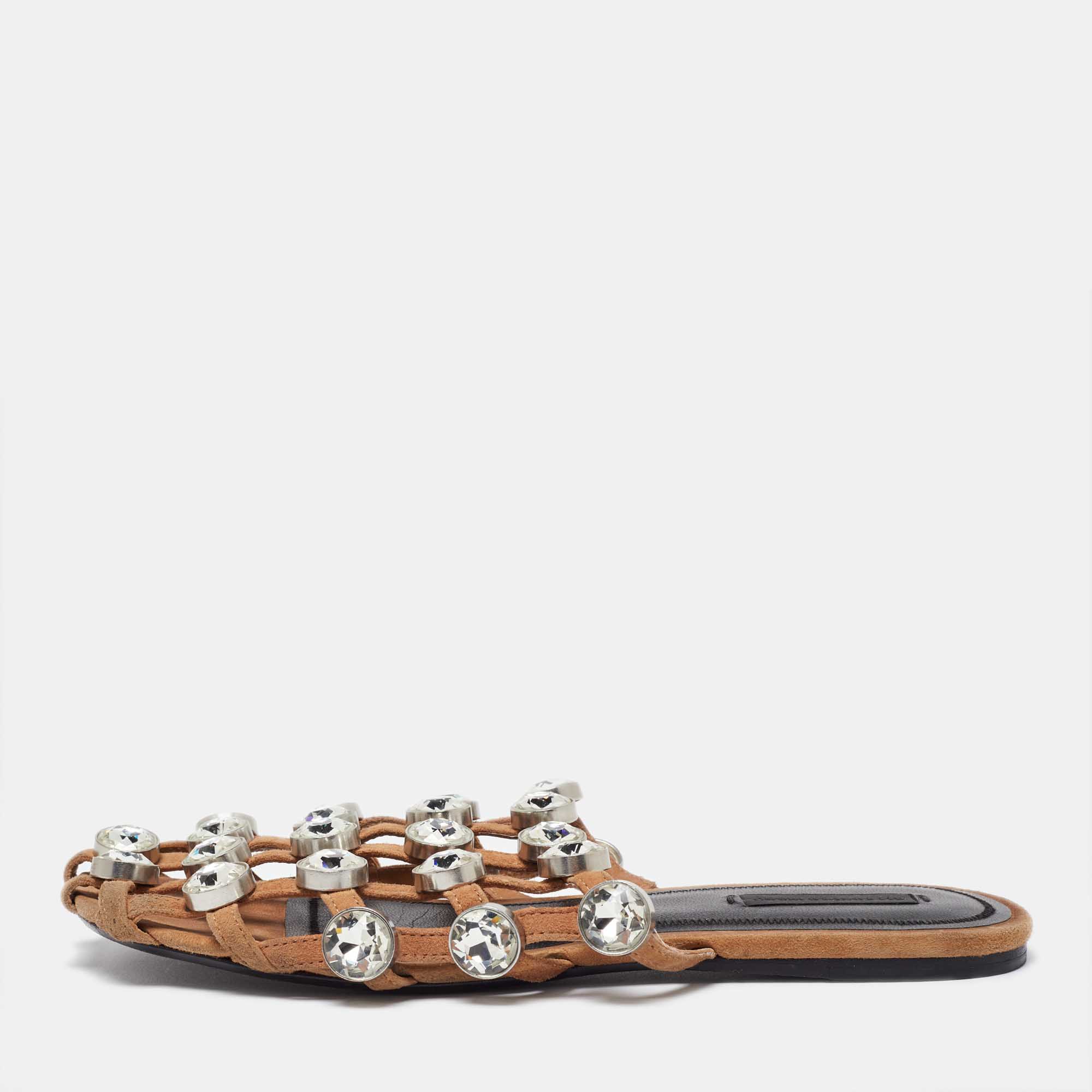 

Alexander Wang Brown Leather Amelia Studded Flat Slides Size, Beige