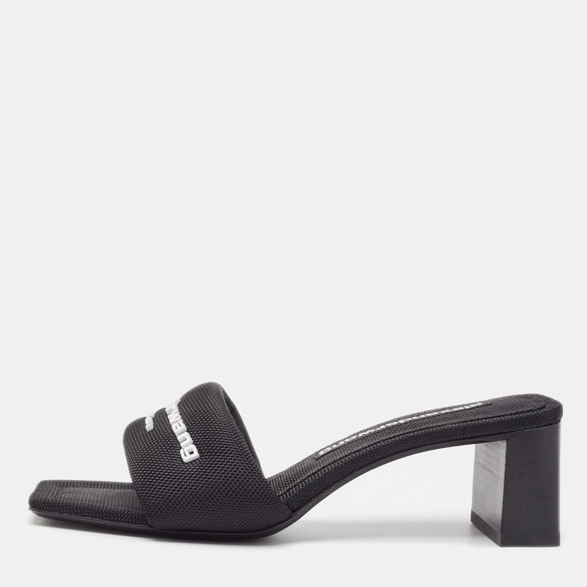 

Alexander Wang Black Canvas Anya Slide Sandals Size