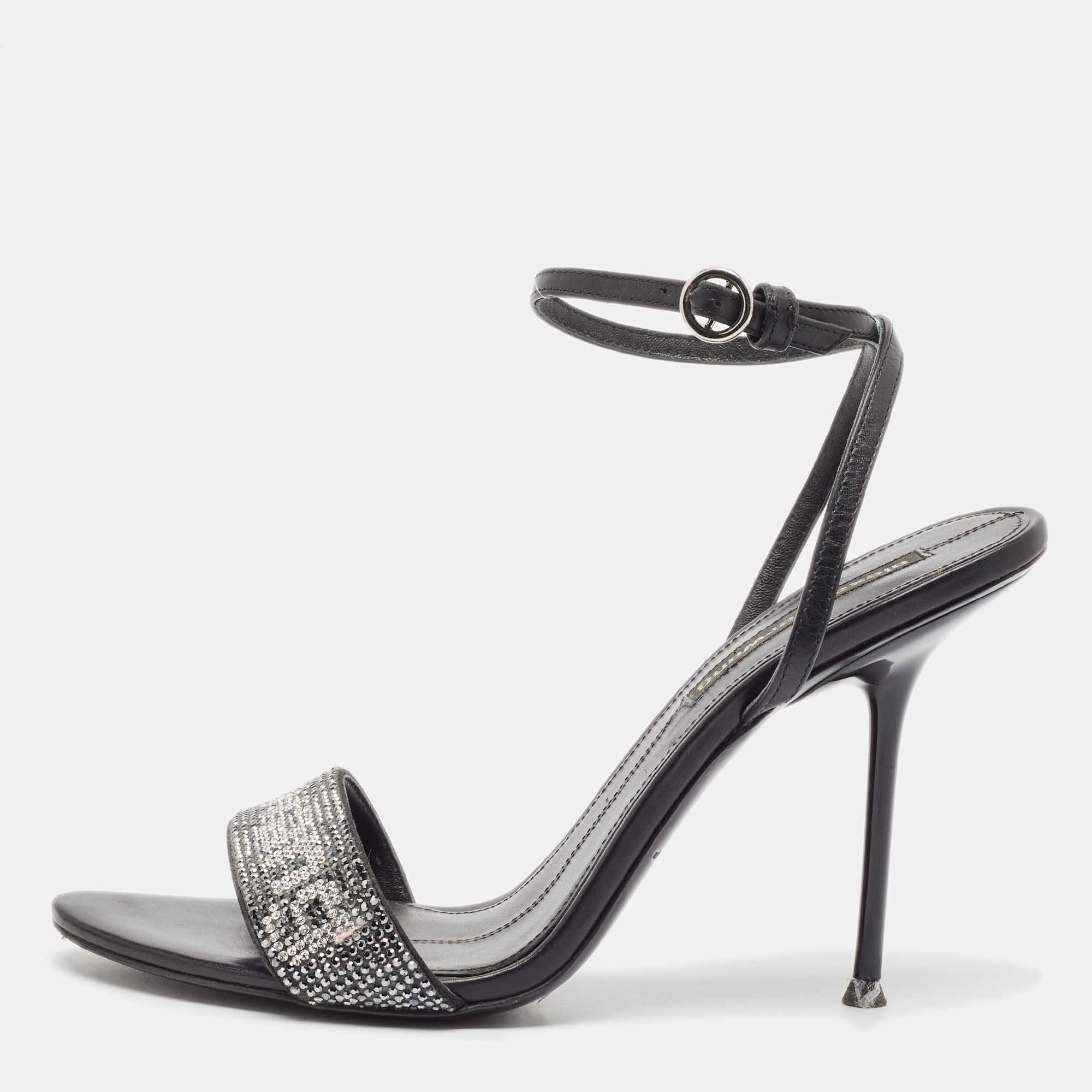 

Alexander Wang Black Crystal Embellished Ankle Strap Sandals Size