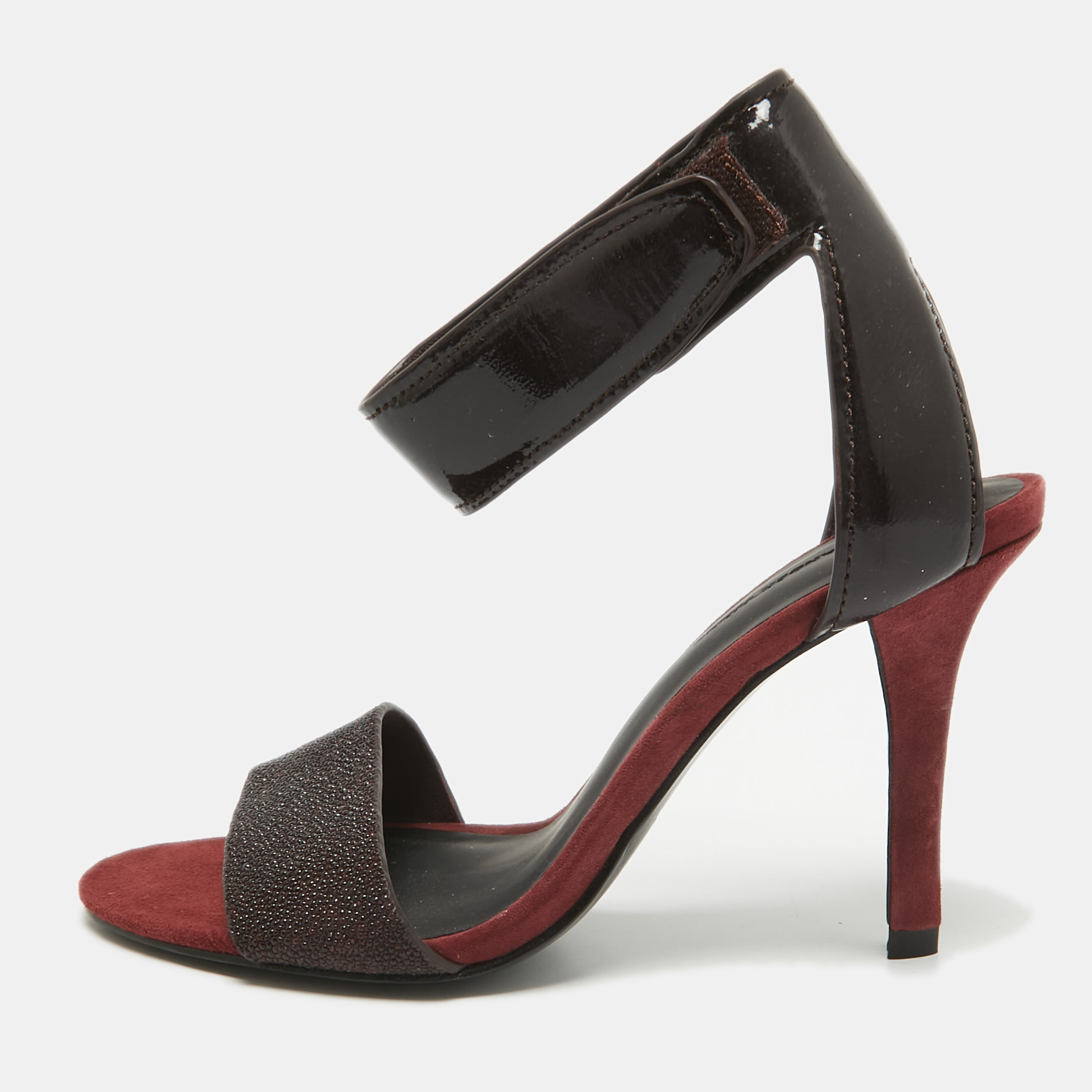 

Alexander Wang Burgundy Patent Leather and Suede Ankle Strap Sandals Size