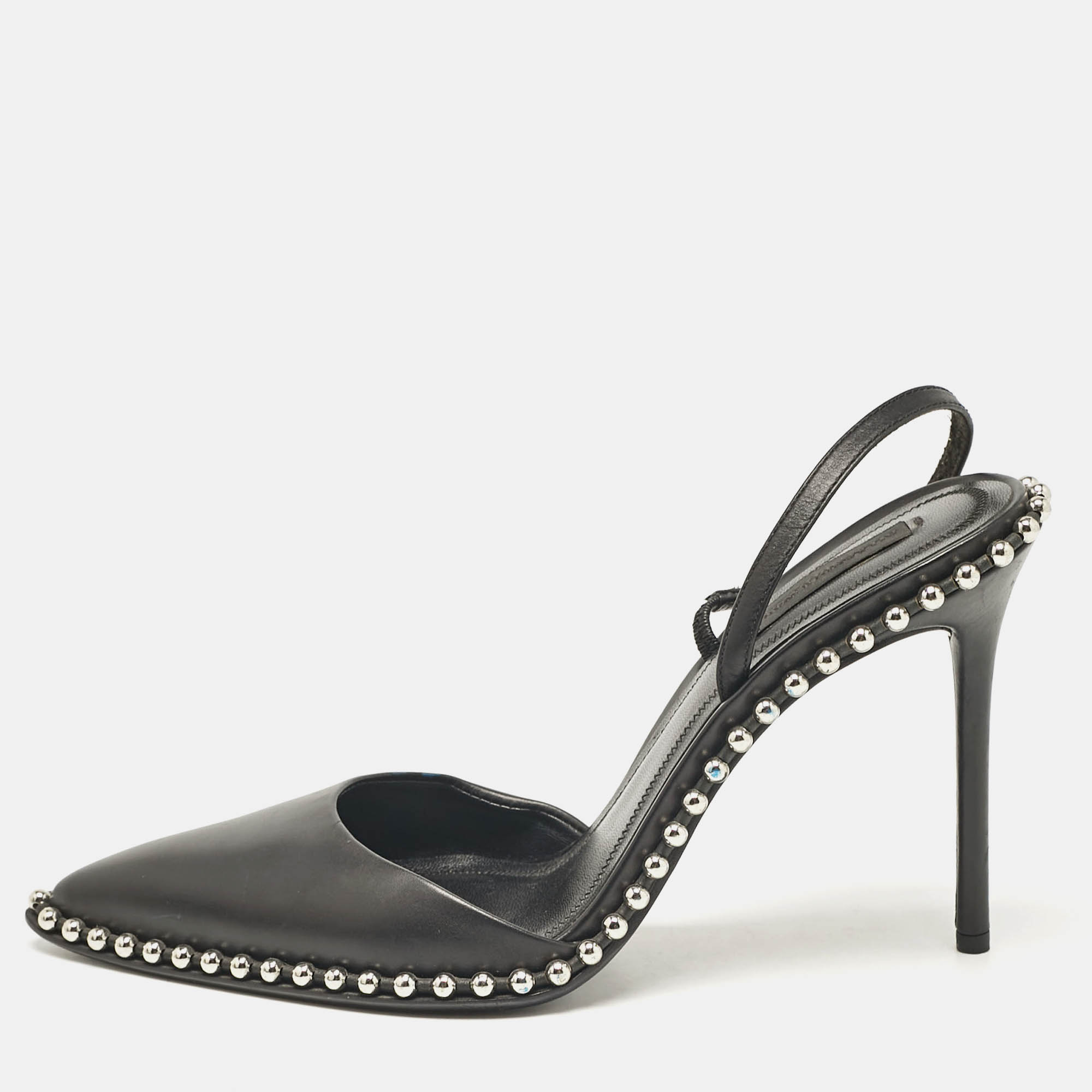 

Alexander Wang Black Leather Nova Studded Rina Slingback Pumps Size