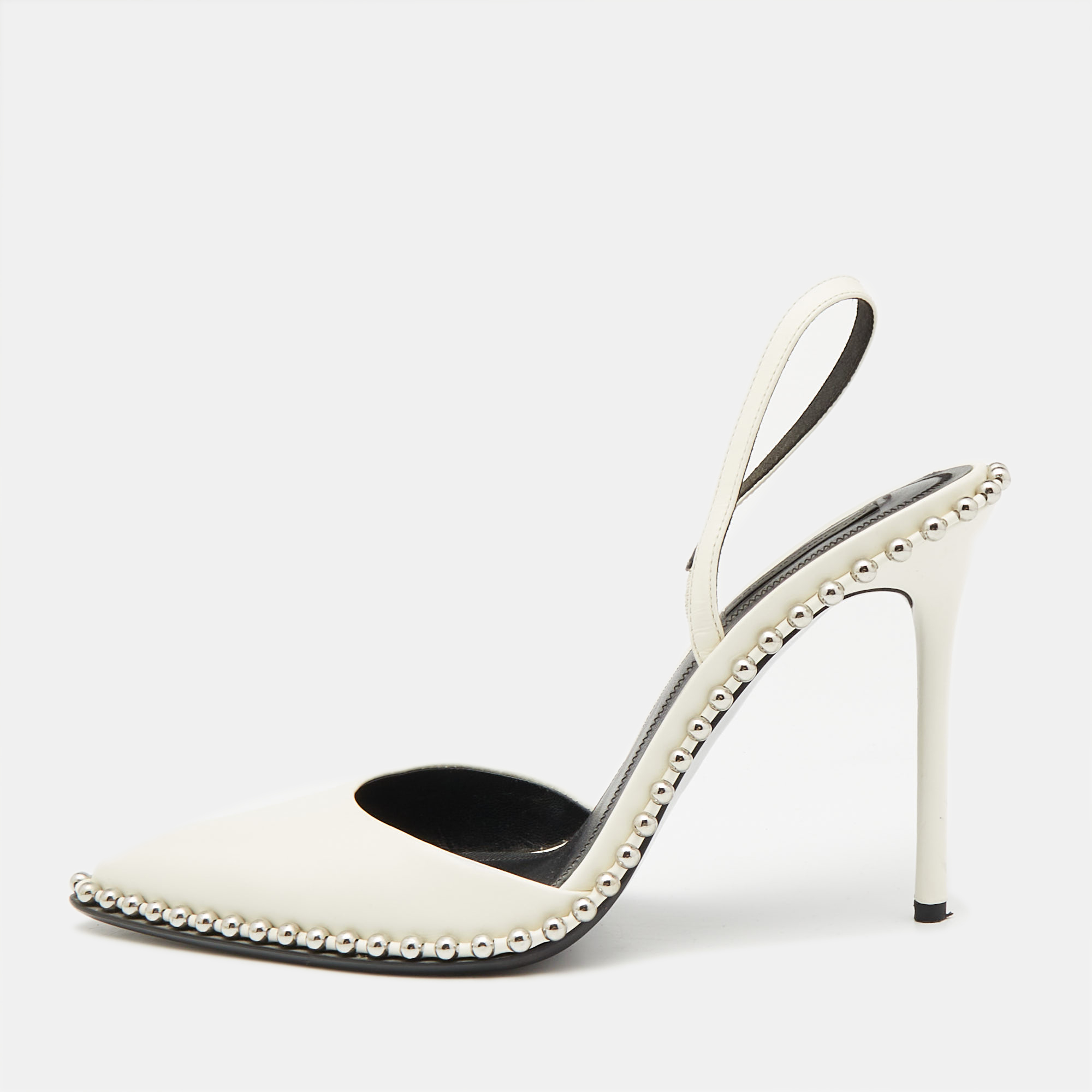 

Alexander Wang White Leather Studded Rina Slingback Pumps Size