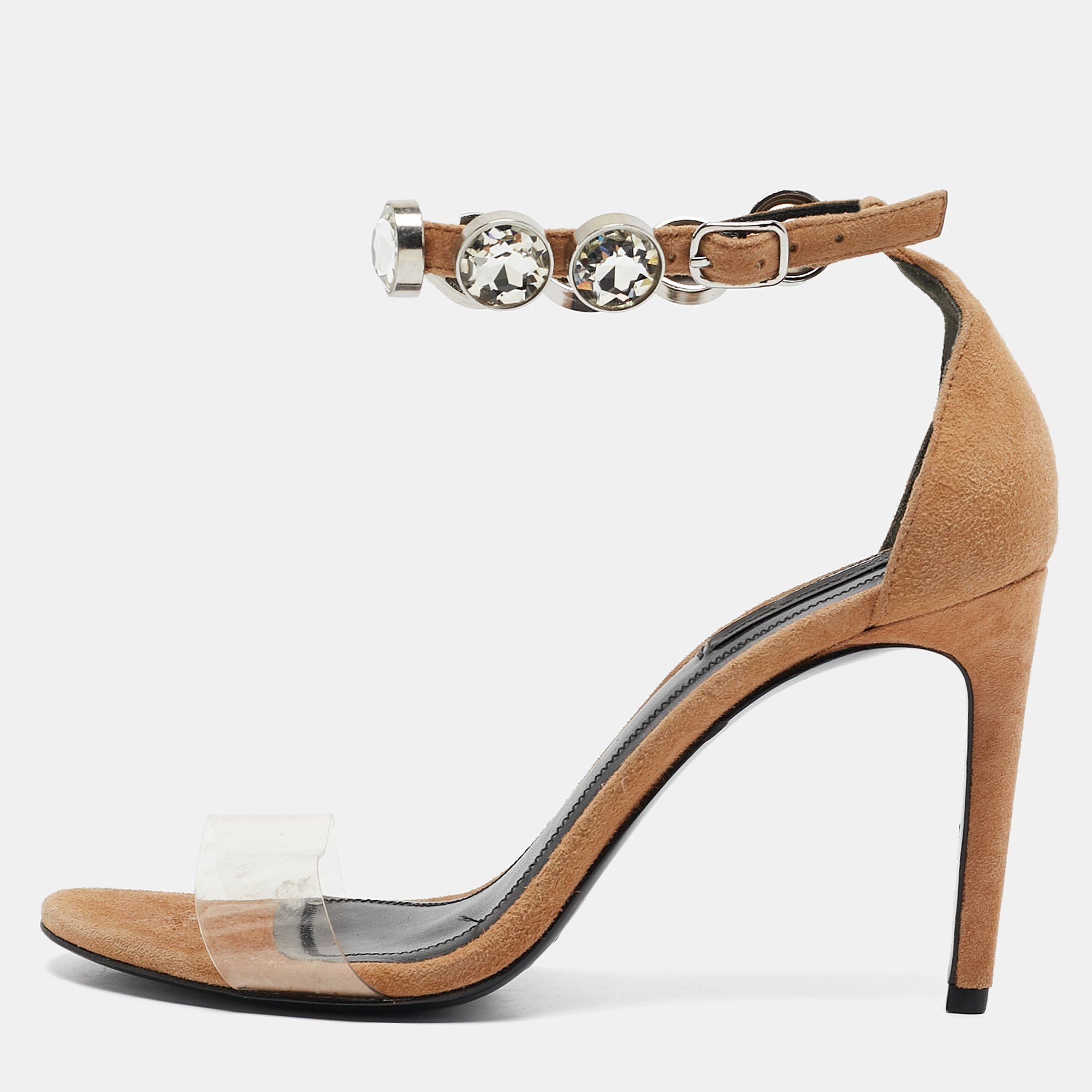 

Alexander Wang Beige PVC and Suede Crystals Embellished Ankle Strap Sandals Size