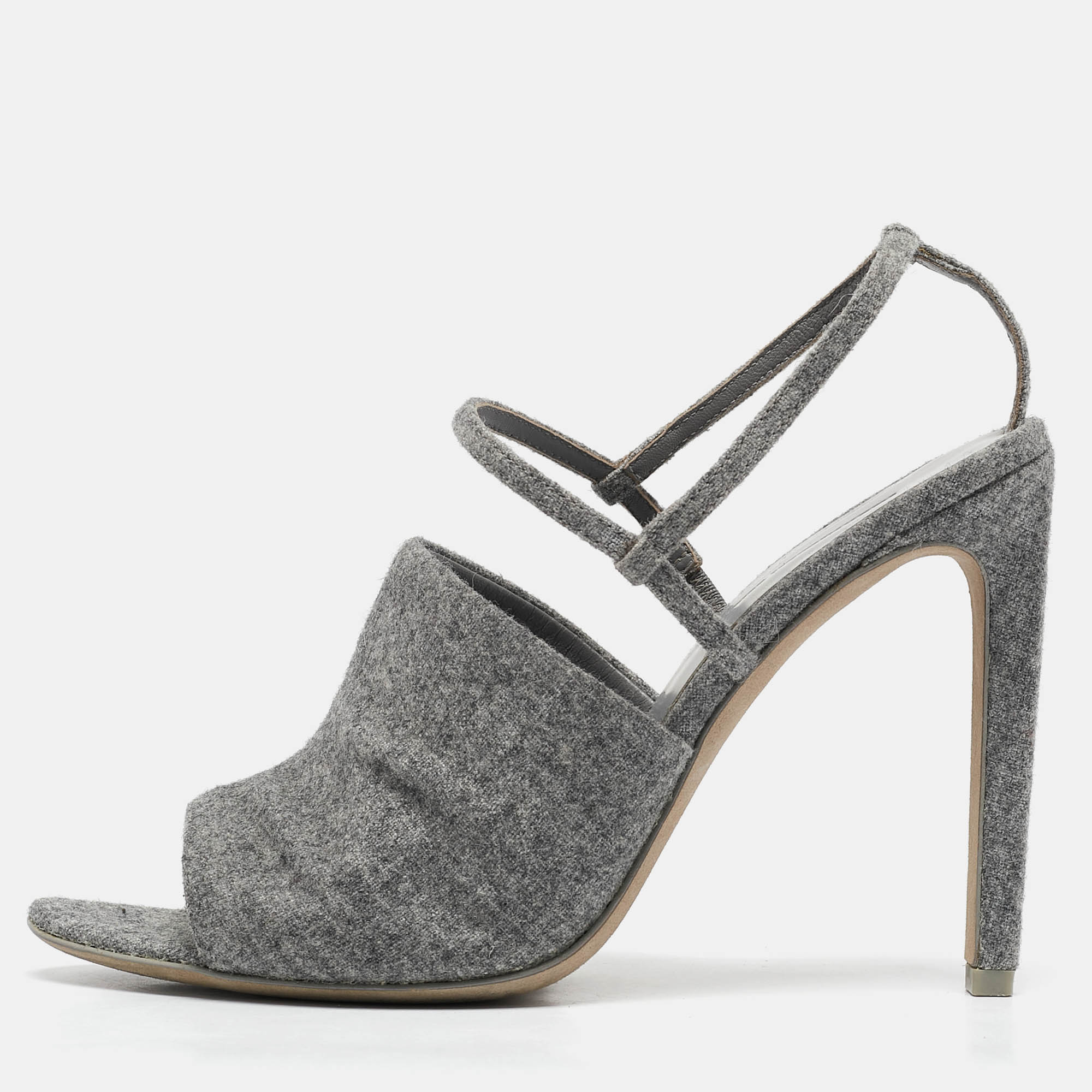 

Alexander Wang Grey Wool Fabric Maryna Peep Toe Slingback Sandals Size