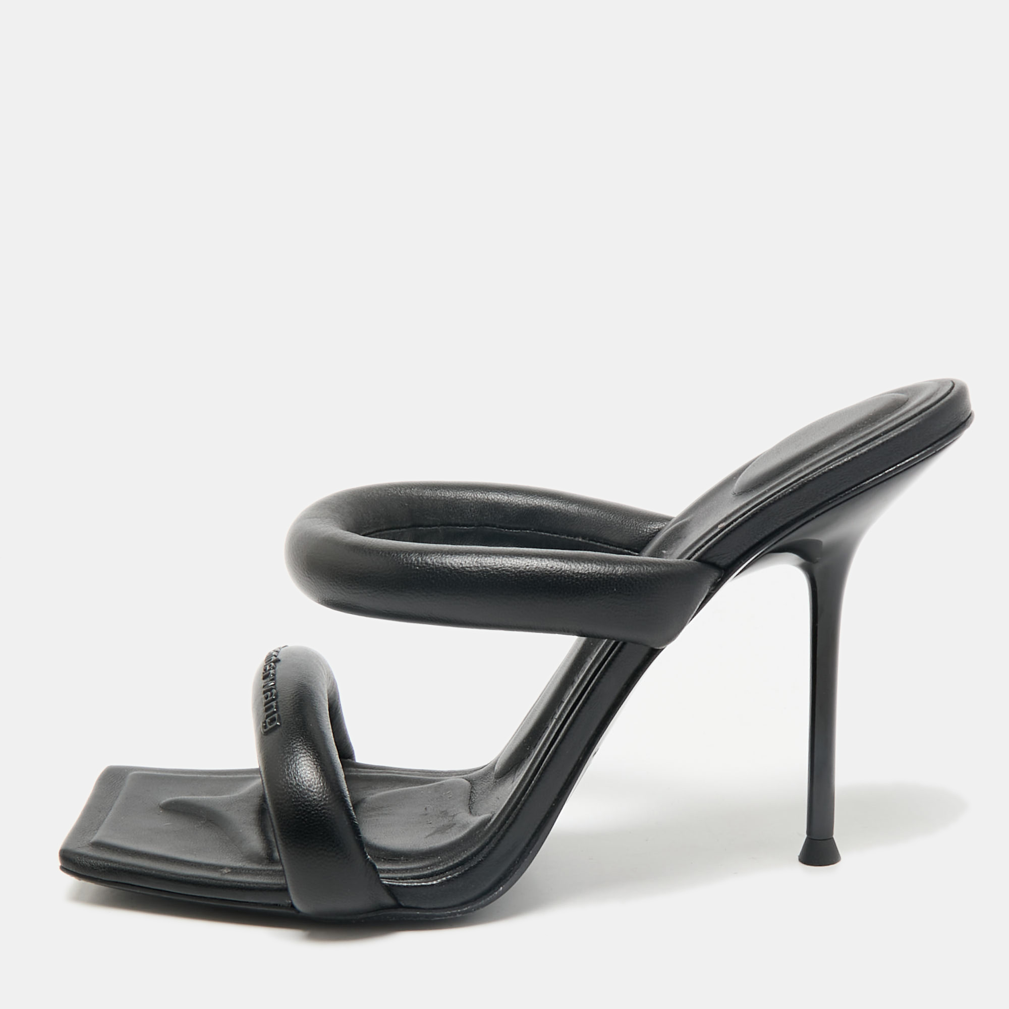 

Alexander Wang Black Leather Julie Tubular Slide Sandals Size