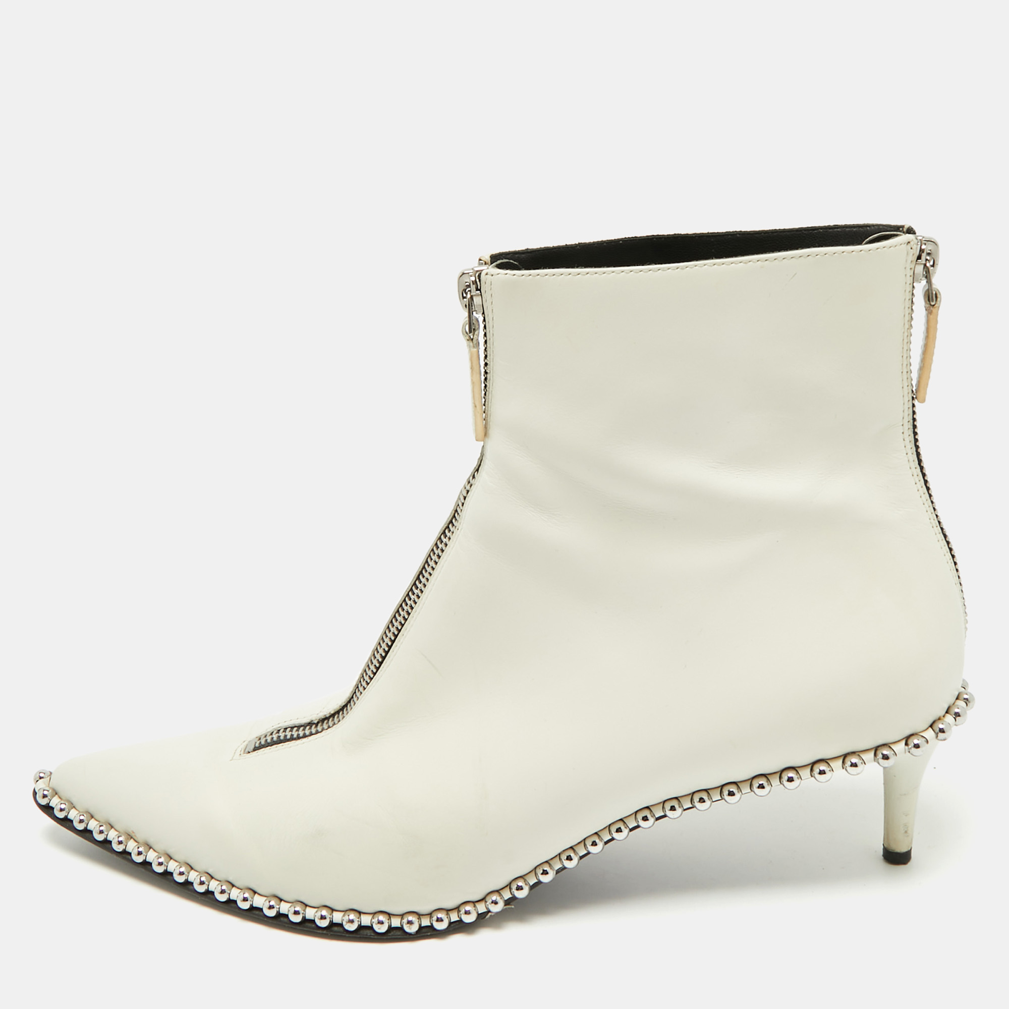 

Alexander Wang White Leather Eri Studded Ankle Length Boots Size