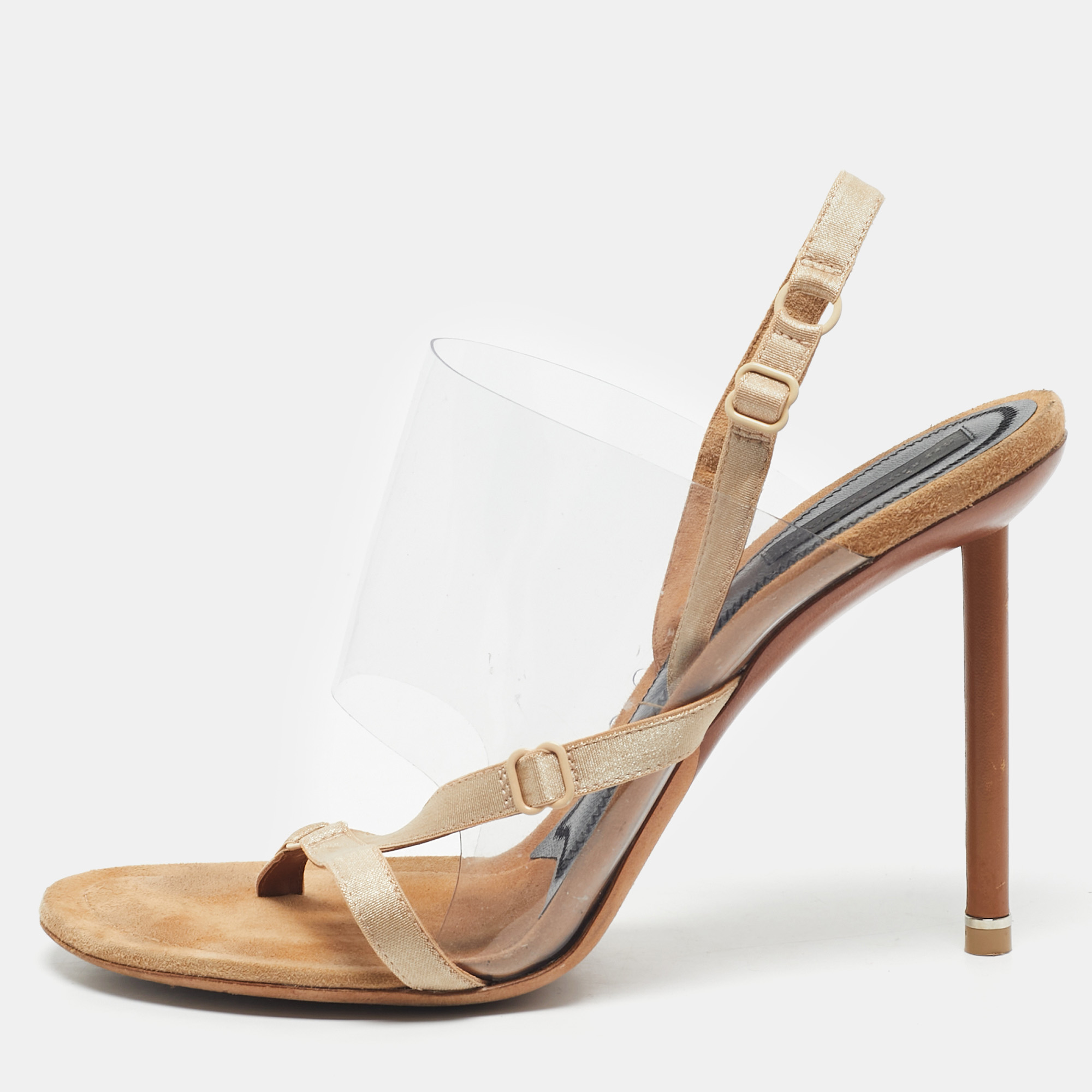 Pre-owned Alexander Wang Beige/transparent Suede And Pvc Thong Slingback Sandals Size 39