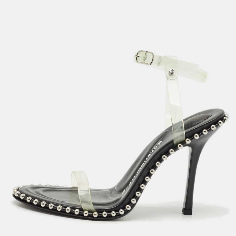 Pre-owned Alexander Wang Black Leather And Pvc Studded Nova Slingback Sandals Size 38 In Transparent