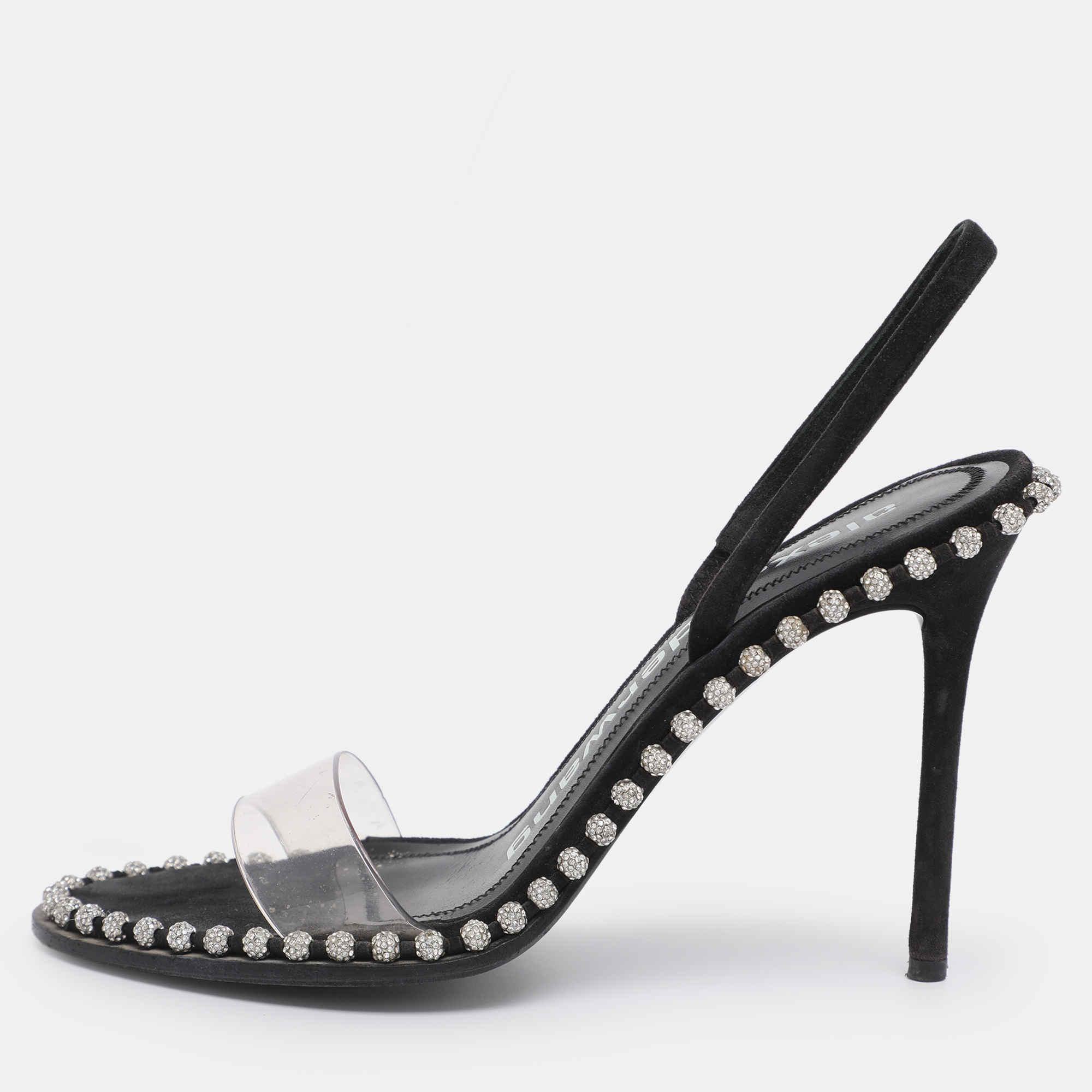 

Alexander Wang Black/Transparent Suede and PVC Nova Slingback Sandals Size