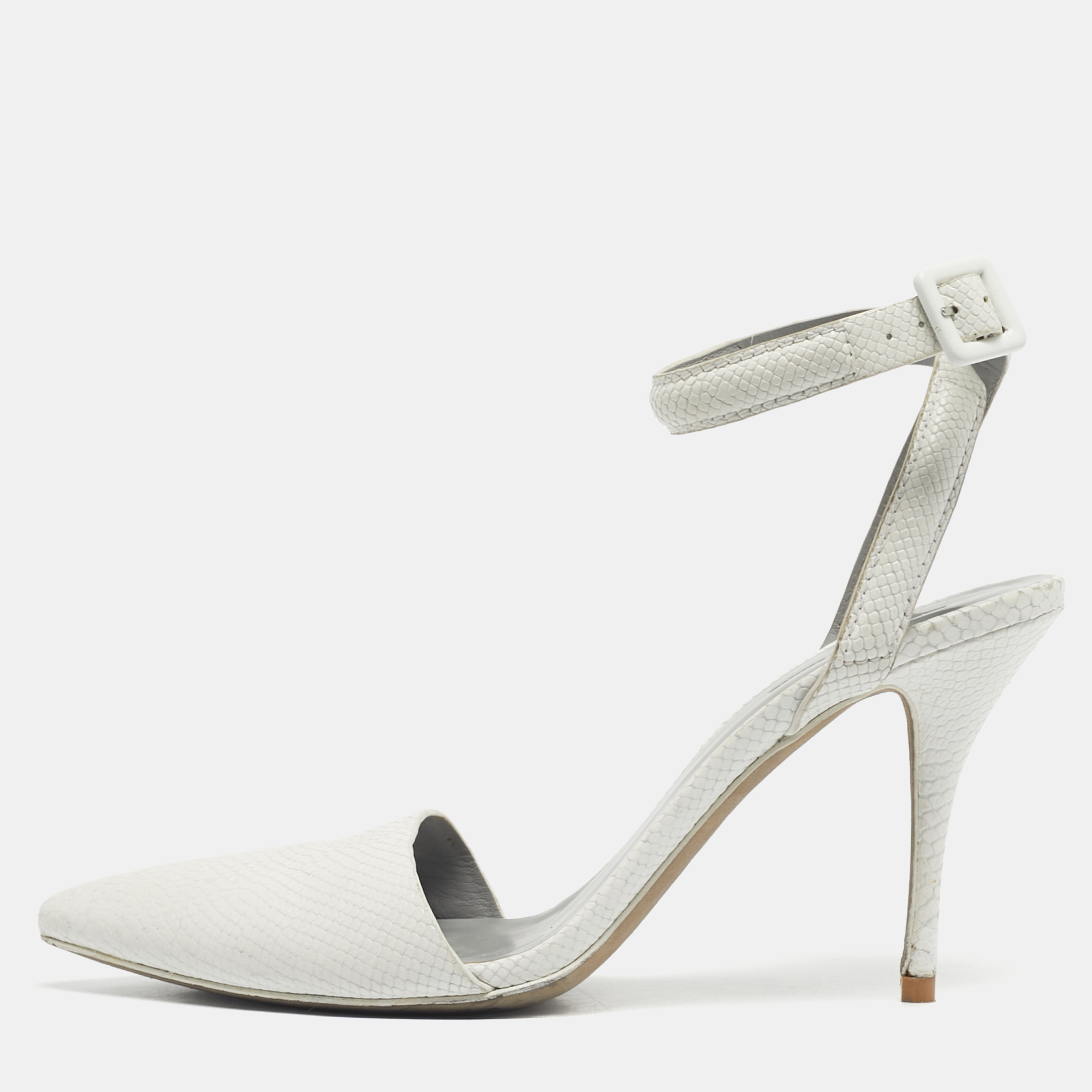 Pre-owned Alexander Wang White Snakeskin Embossed Leather Ankle Strap Pumps Size 40