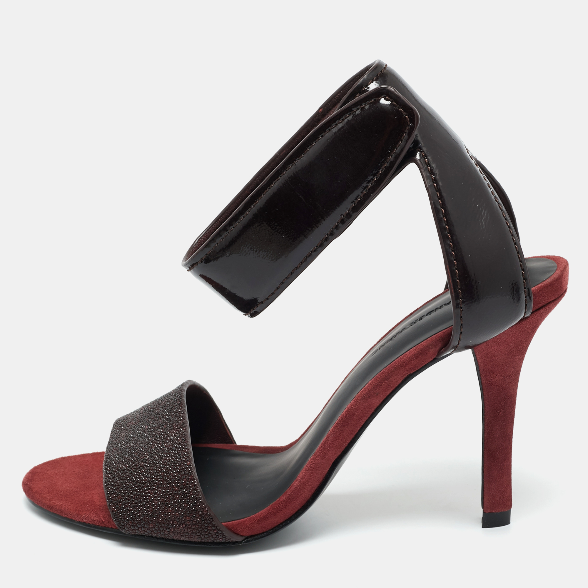 

Alexander Wang Burgundy Leather and Suede Antonia Ankle Strap Sandals Size