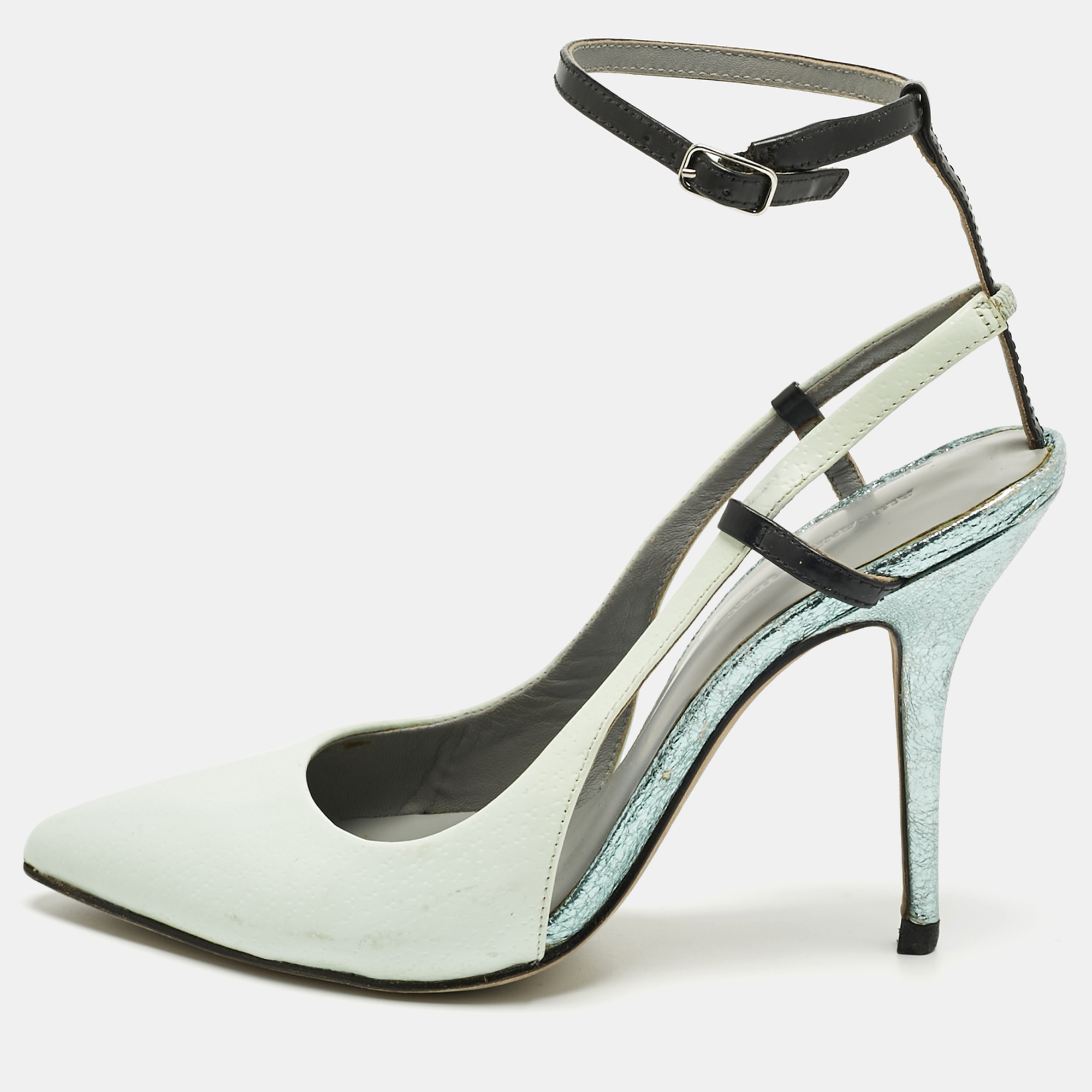 

Alexander Wang Blue Texture Leather and Leather Ankle Strap Pumps Size