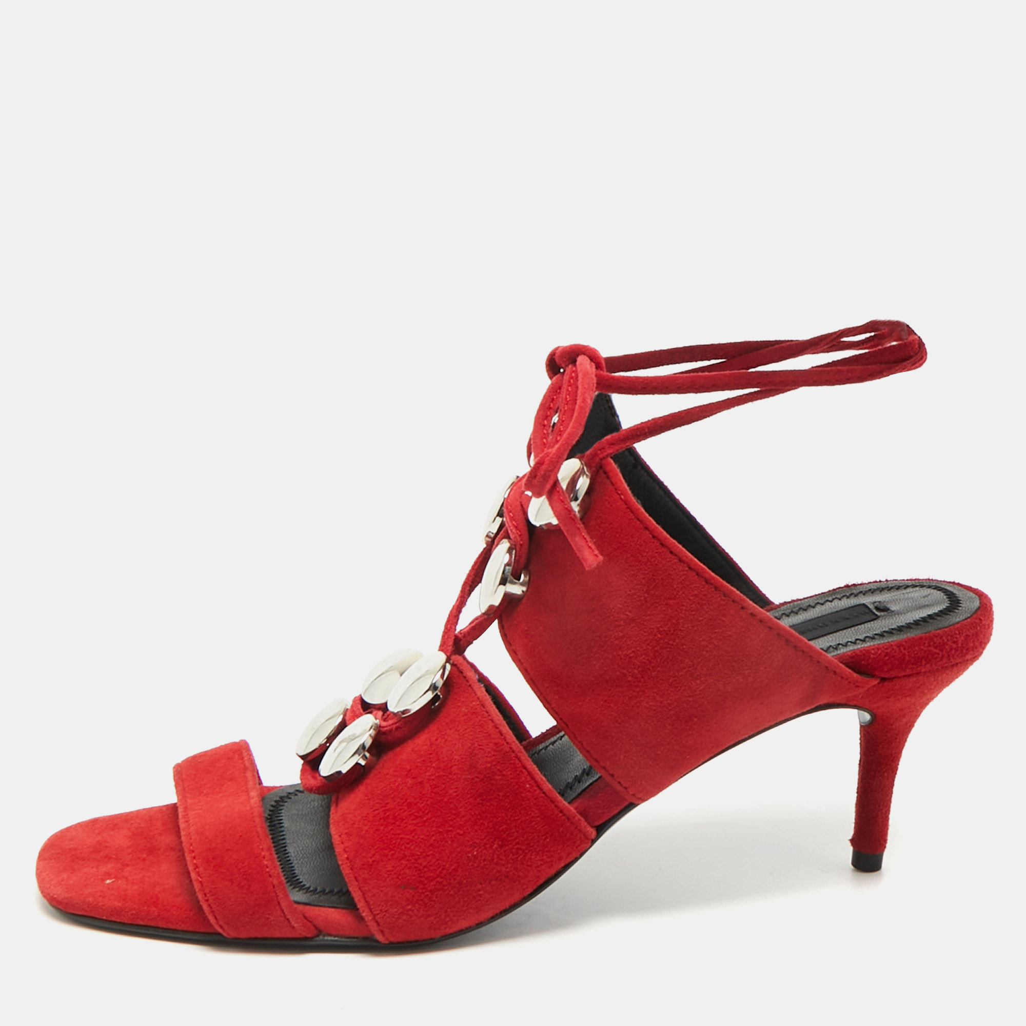 Pre-owned Alexander Wang Red Suede Allegra Ankle Strap Sandals Size 37