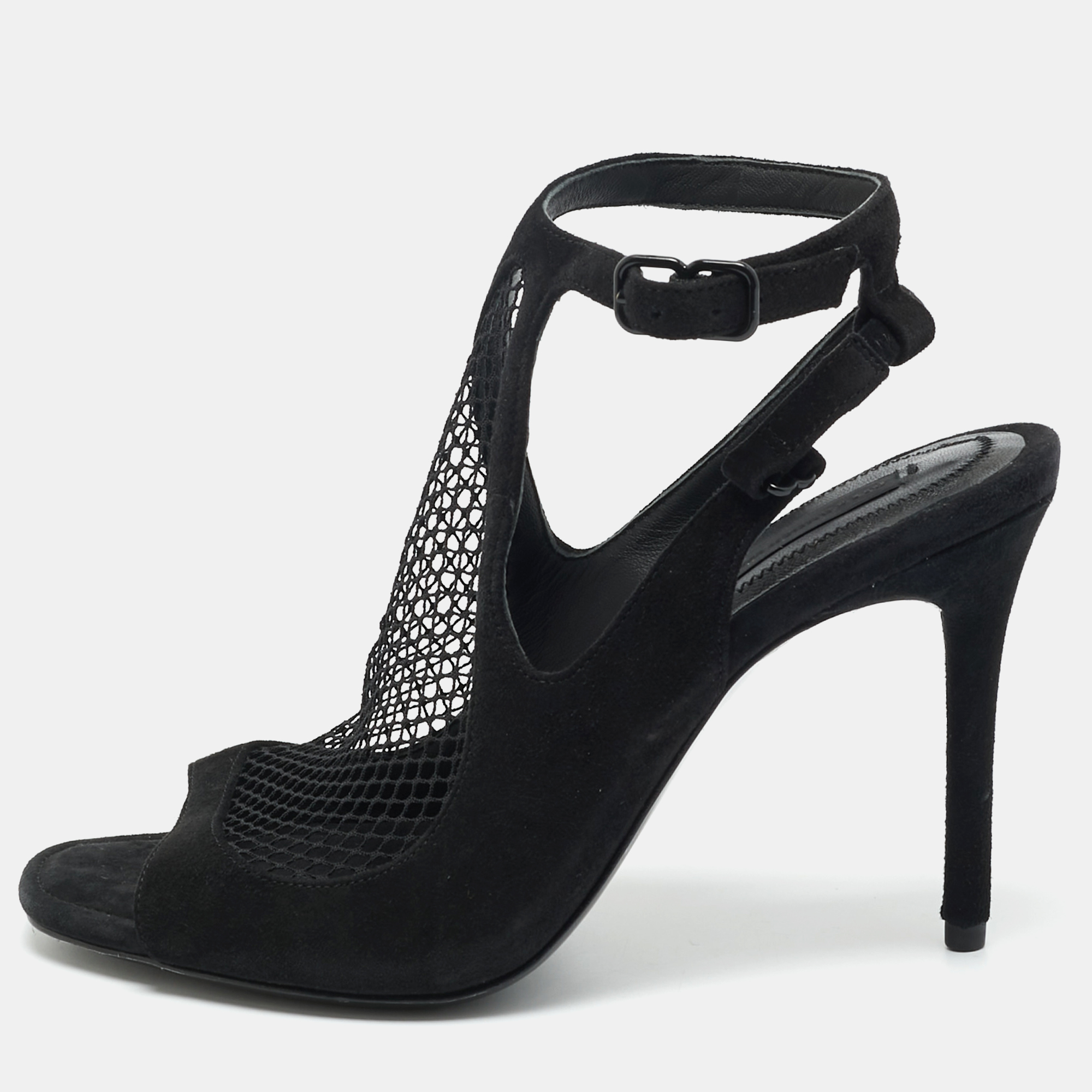 

Alexander Wang Black Mesh and Suede Ankle Strap Sandals Size