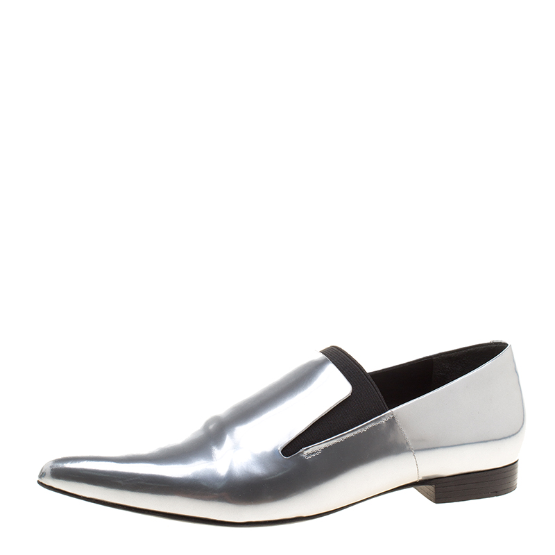 Alexander Wang Metallic Silver Mirrored Leather Jamie Pointed Toe Loafers Size 37.5