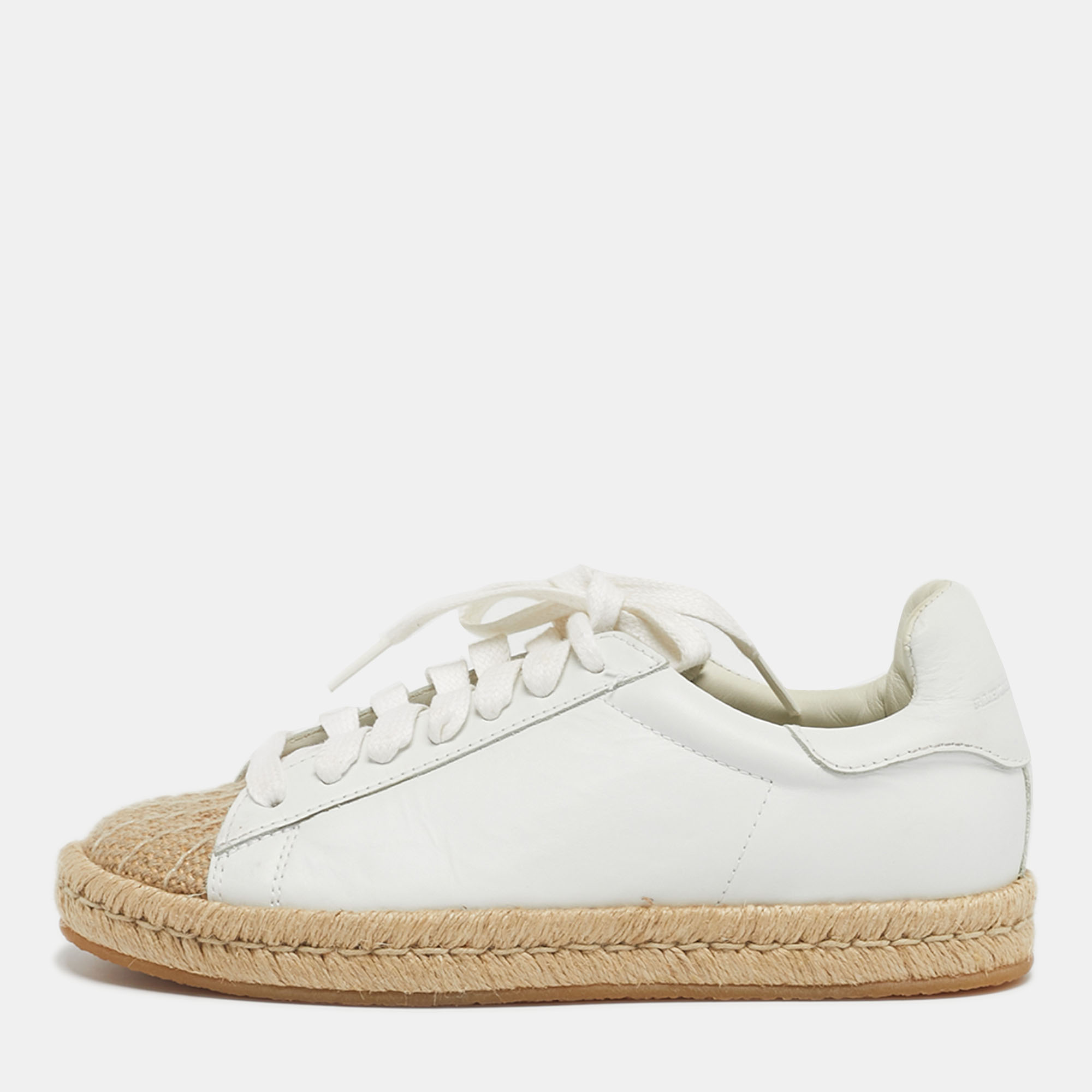 

Alexander Wang Size  White Leather Jute Cap Toe Espadrille Low Top Sneakers