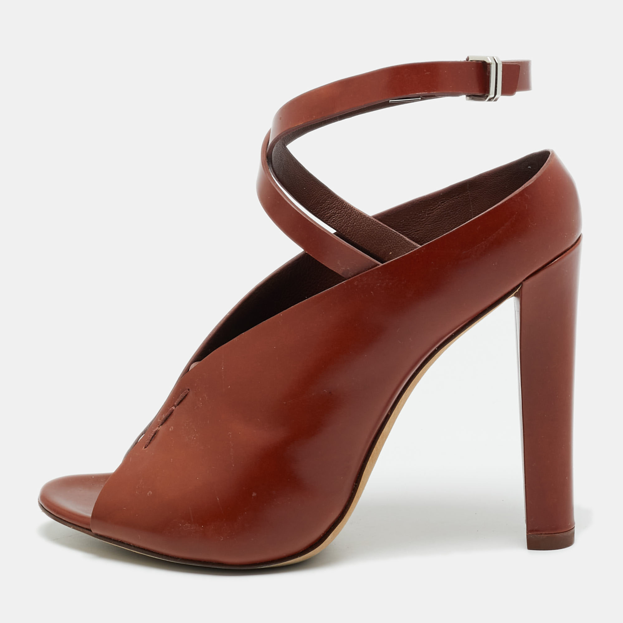 Pre-owned Alexander Wang Size 36.5 Brown Leather Ankle Wrap Pumps