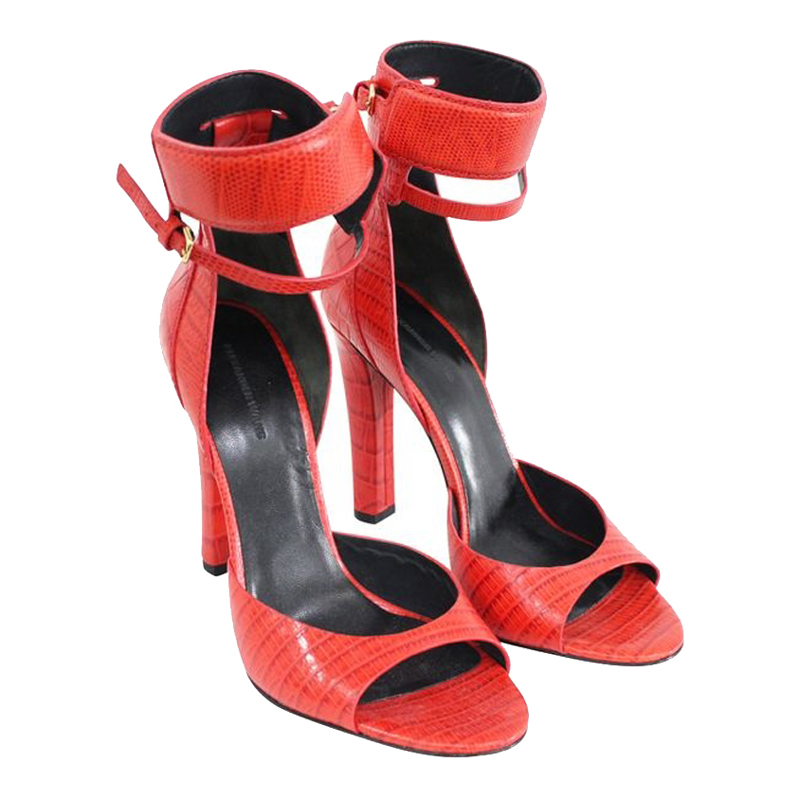 

Alexander Wang Red Embossed Leather Ankles Straps Sandals Size