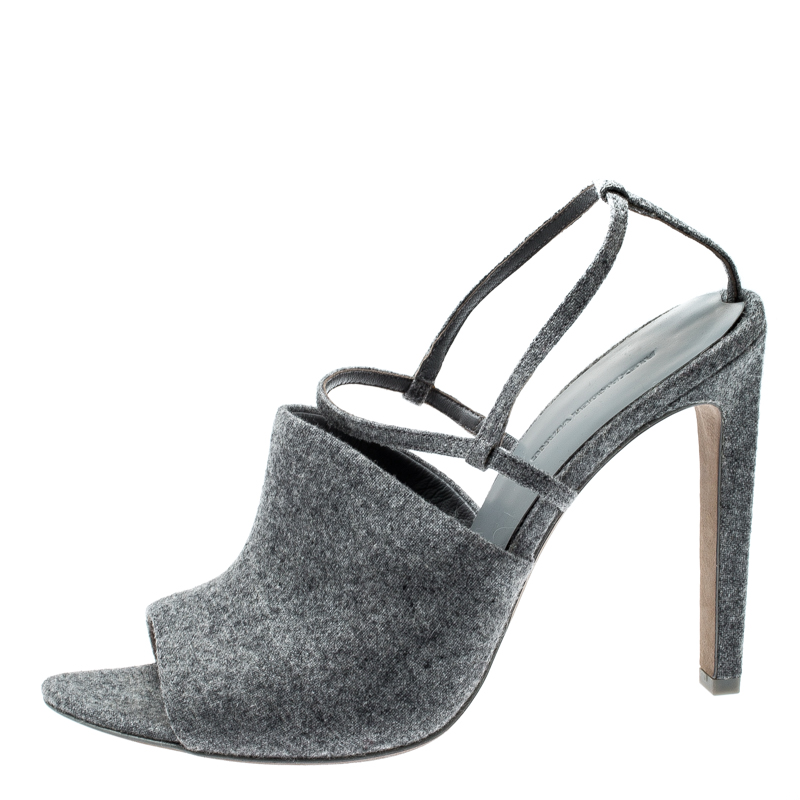 

Alexander Wang Grey Wool Fabric Maryna Peep Toe Slingback Sandals Size