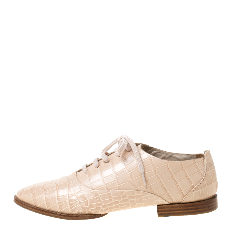 

Alexander Wang Beige Croc Embossed Leather Ingrid Lace Up Oxfords Size