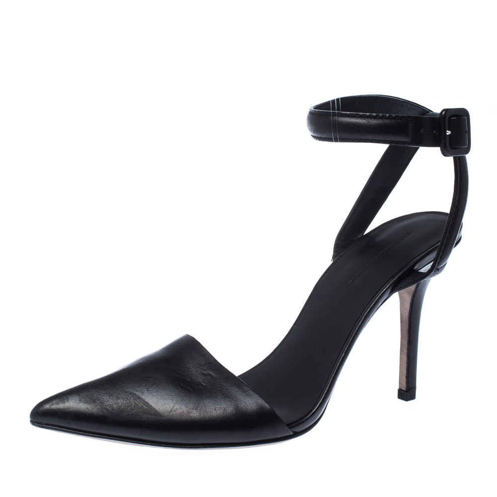 Alexander Wang Black Leather Lovisa Ankle Strap Sandals Size 37.5