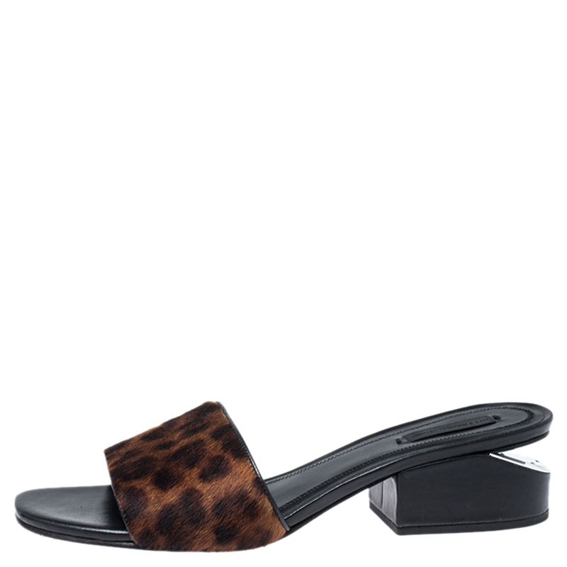 

Alexander Wang Brown/Black Leopard Print Pony Hair Lou Slides Size