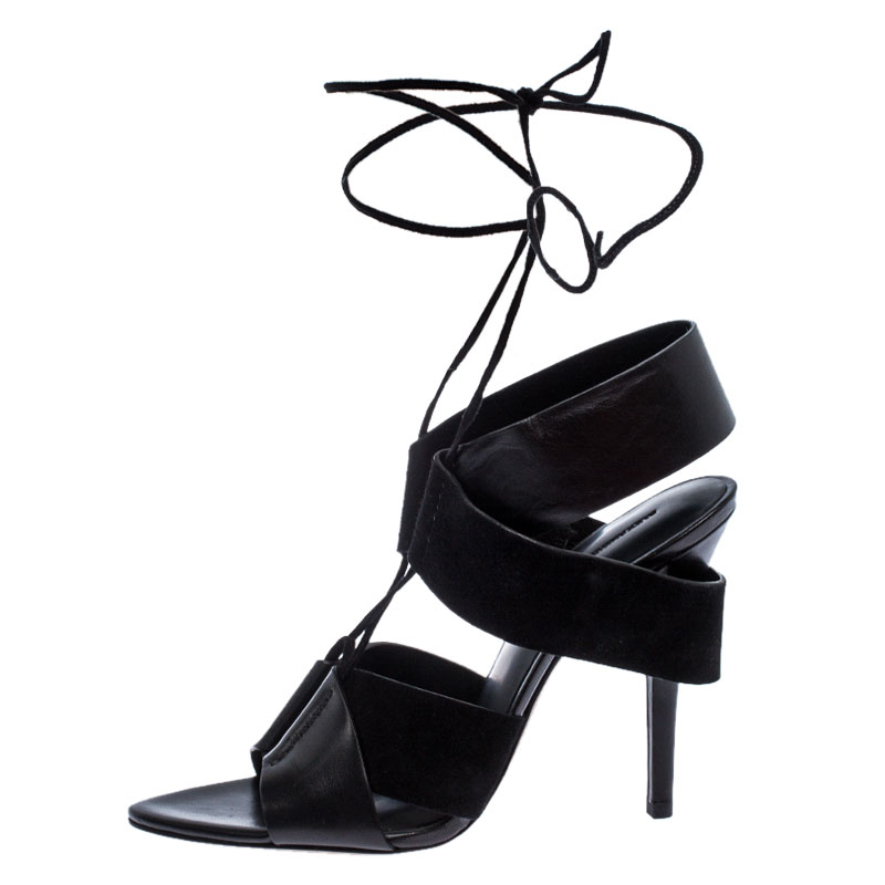 

Alexander Wang Black Leather and Suede Malgosia Ankle Wrap Sandals Size