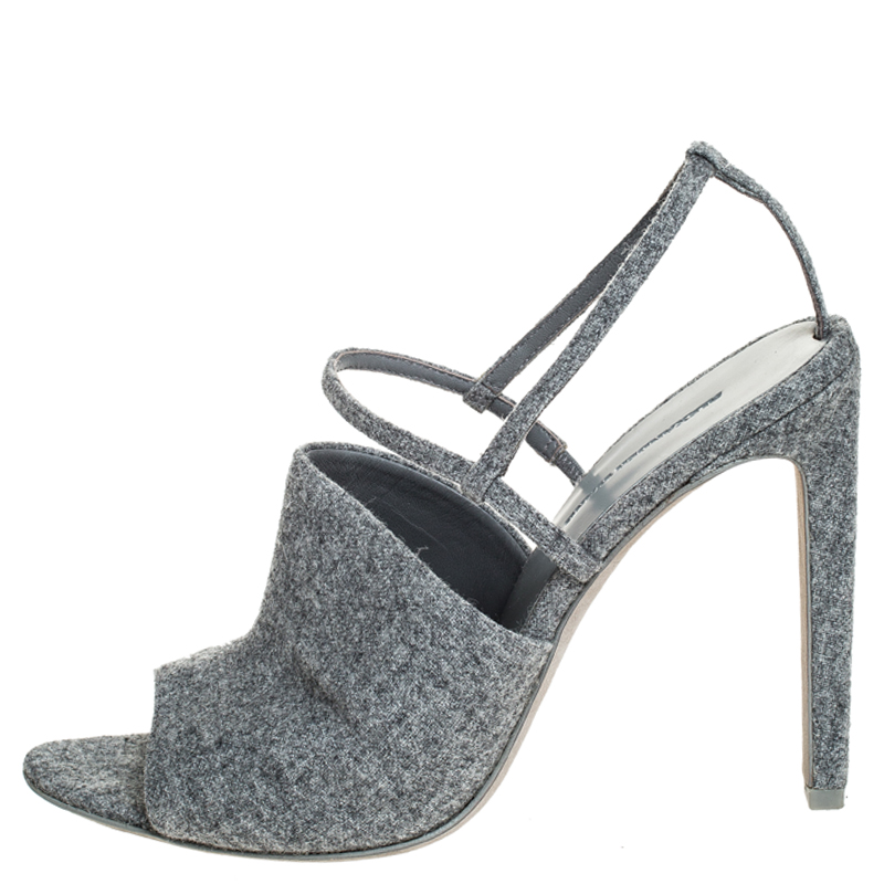 

Alexander Wang Grey Wool Fabric Maryna Peep Toe Slingback Sandals Size