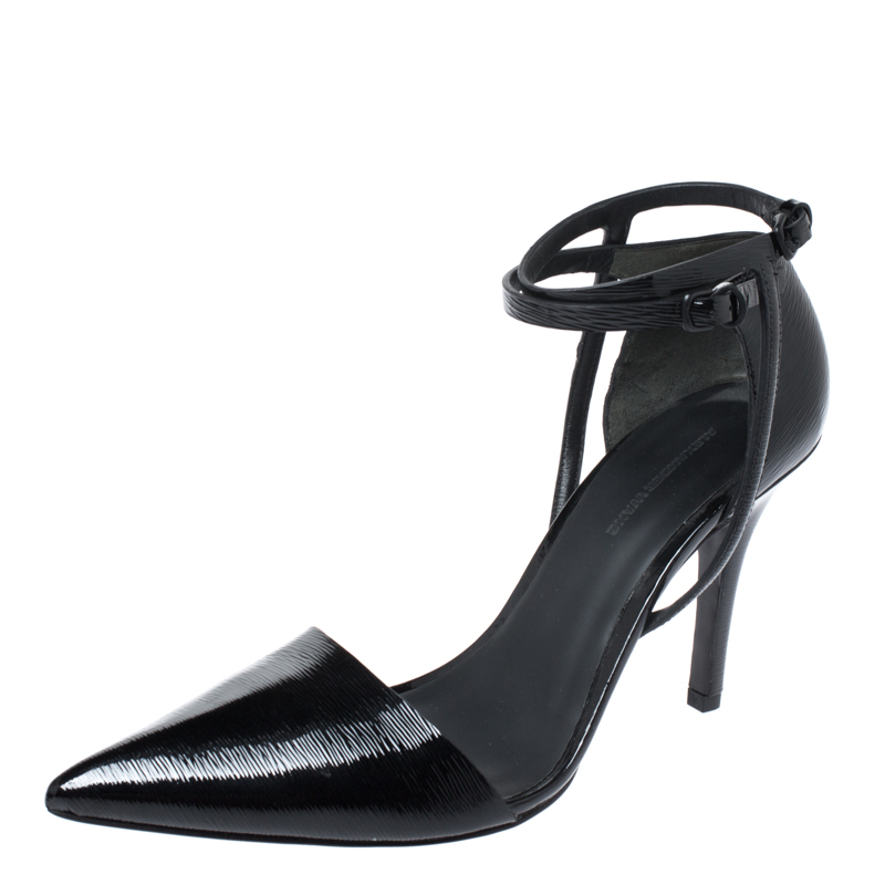 Pre Owned Alexander Wang Black Patent Leather Ankle Strap Emma Sandals 37.5