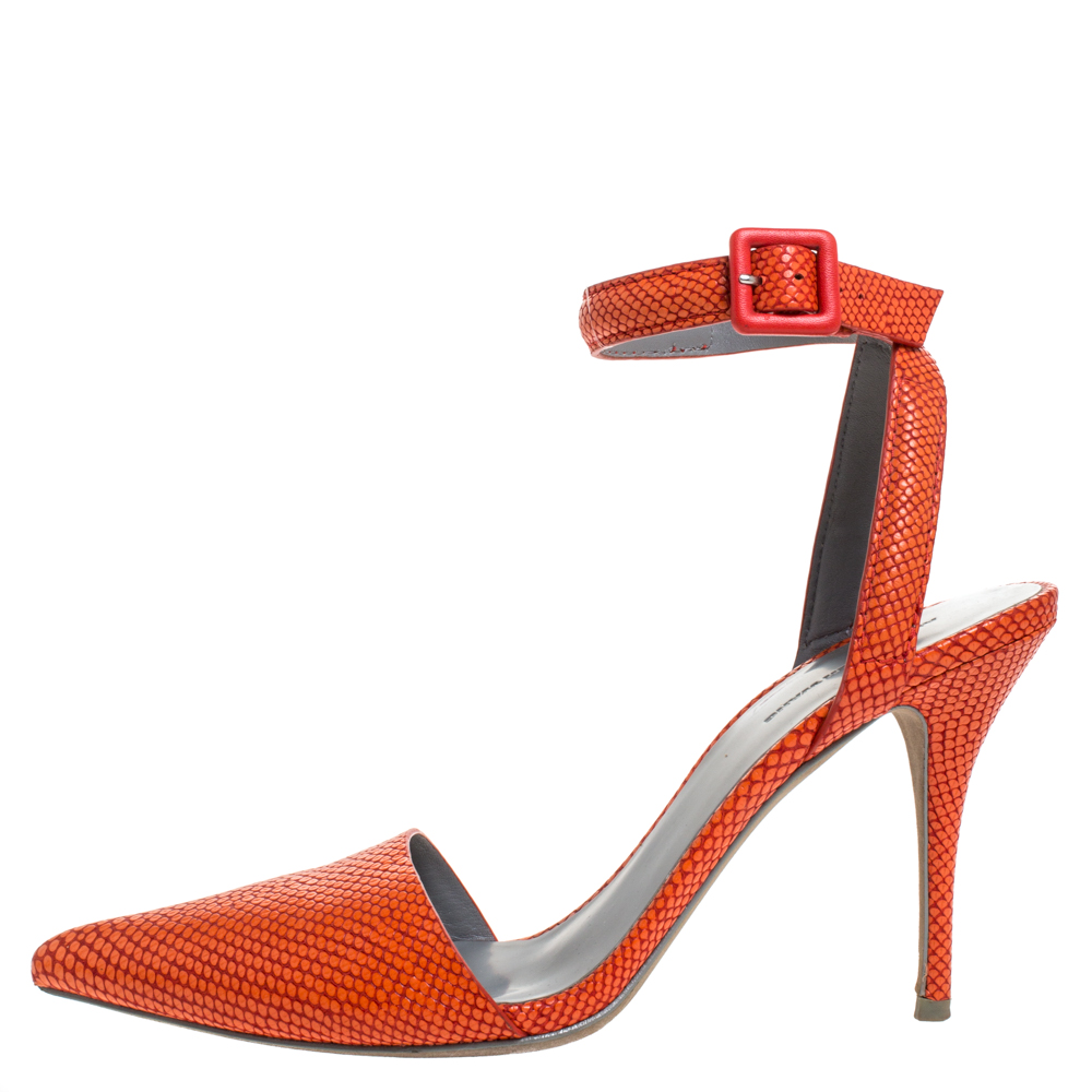 

Alexander Wang Orange Embossed Leather Ankle Strap Emma Sandals