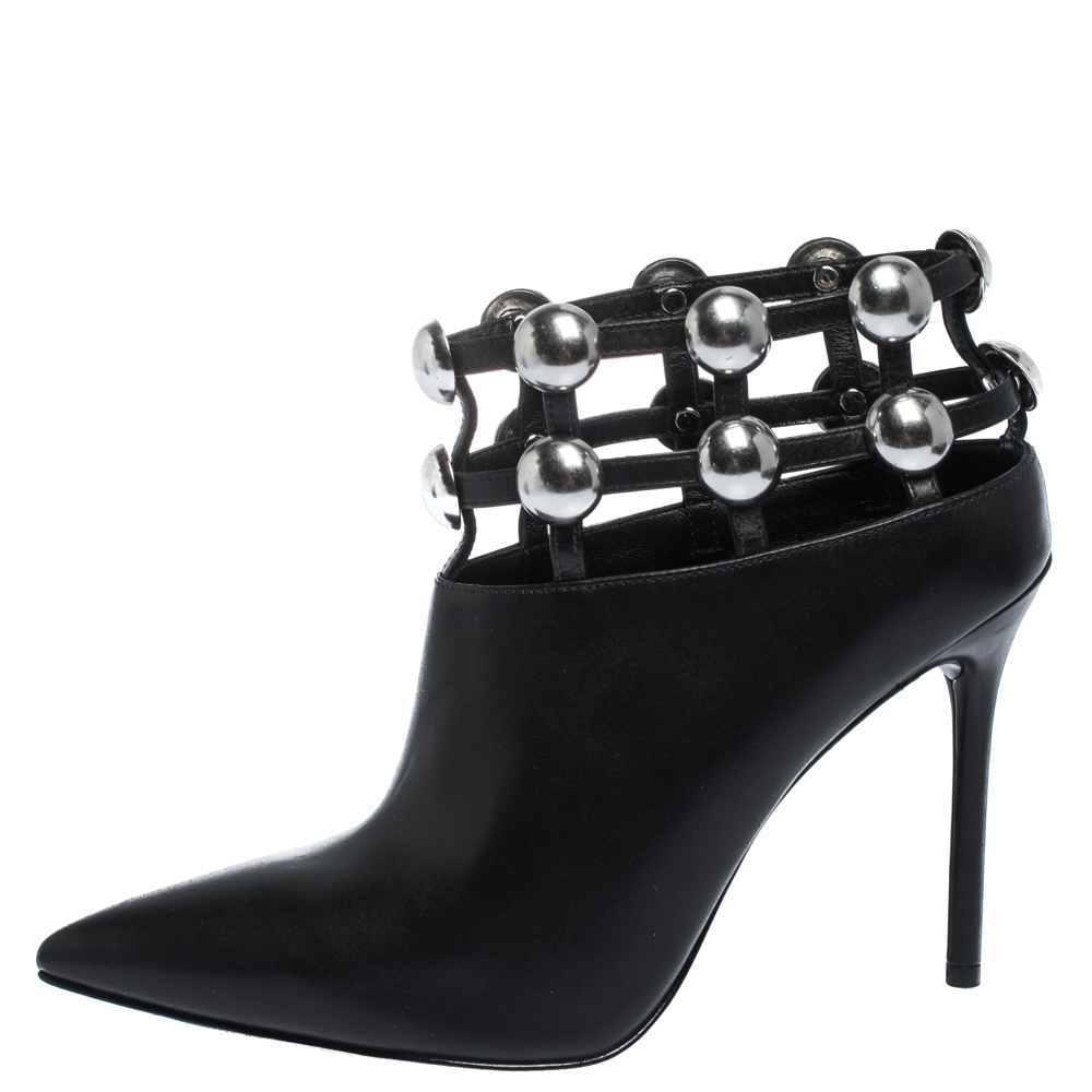 

Alexander Wang Black Leather Cutout Studded Ankle Boots Size