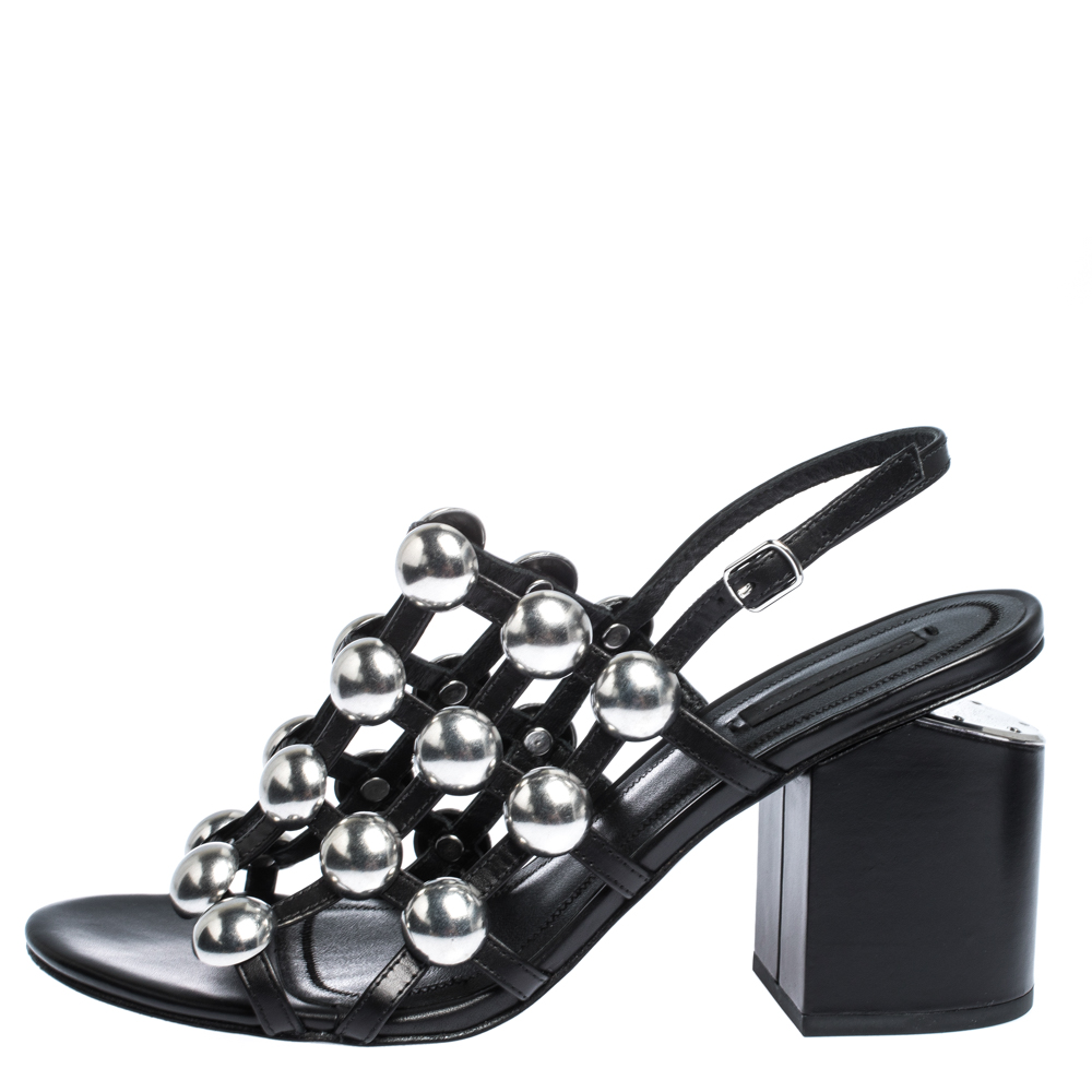 

Alexander Wang Black Leather Dome Studded Nadia Sandals Size