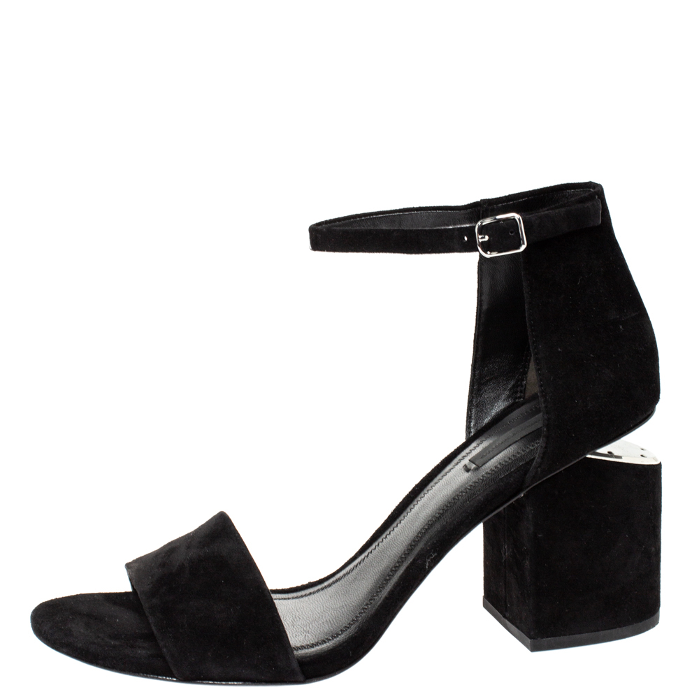 

Alexander Wang Black Suede Leather Abbey Block Heel Ankle Strap Sandals Size