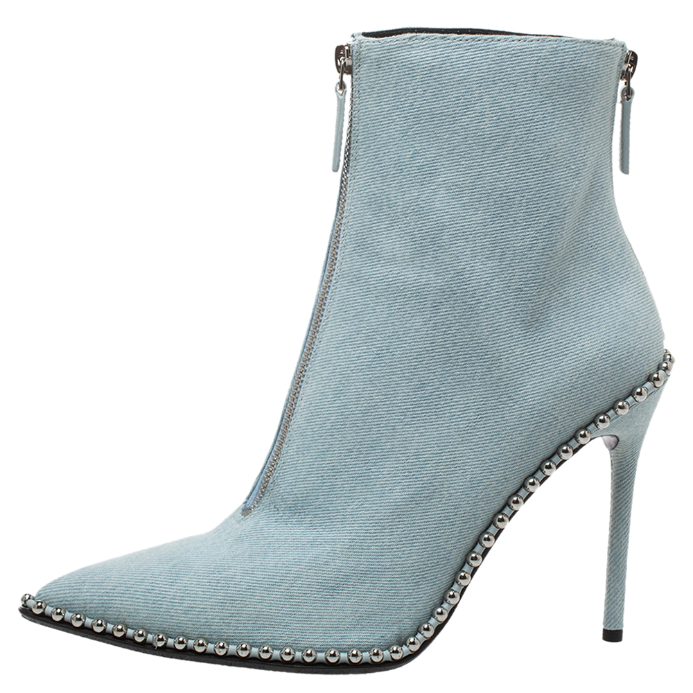 

Alexander Wang Light Blue Wash Denim Eri Studded Pointed Toe Ankle Boots Size