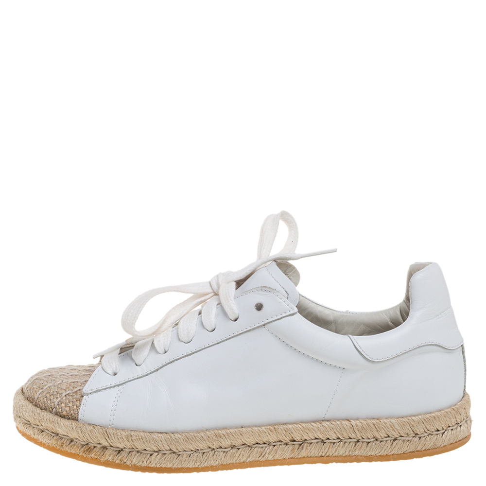 

Alexander Wang White Leather And Jute Cap Toe Espadrilles Low Top Sneakers Size