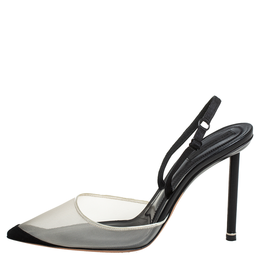 

Alexander Wang Black/White Mesh And Suede Alix Slingback Sandals Size