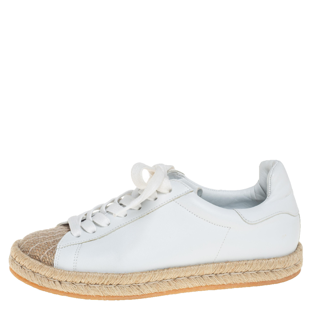 

Alexander Wang White Leather And Jute Cap Toe Espadrilles Low Top Sneakers Size