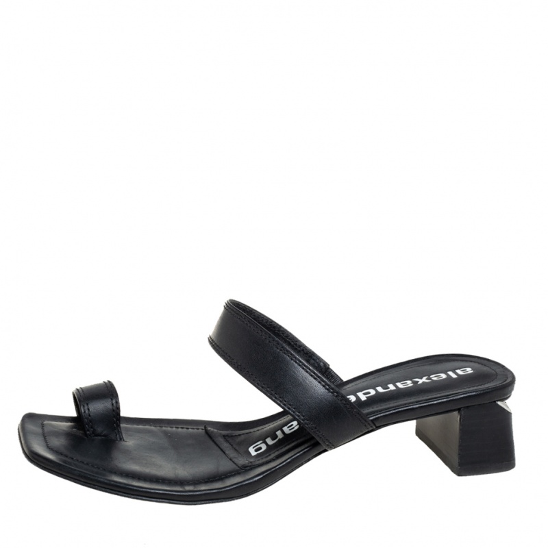 

Alexander Wang Black Leather Ellis Toe Ring Slide Sandals Size