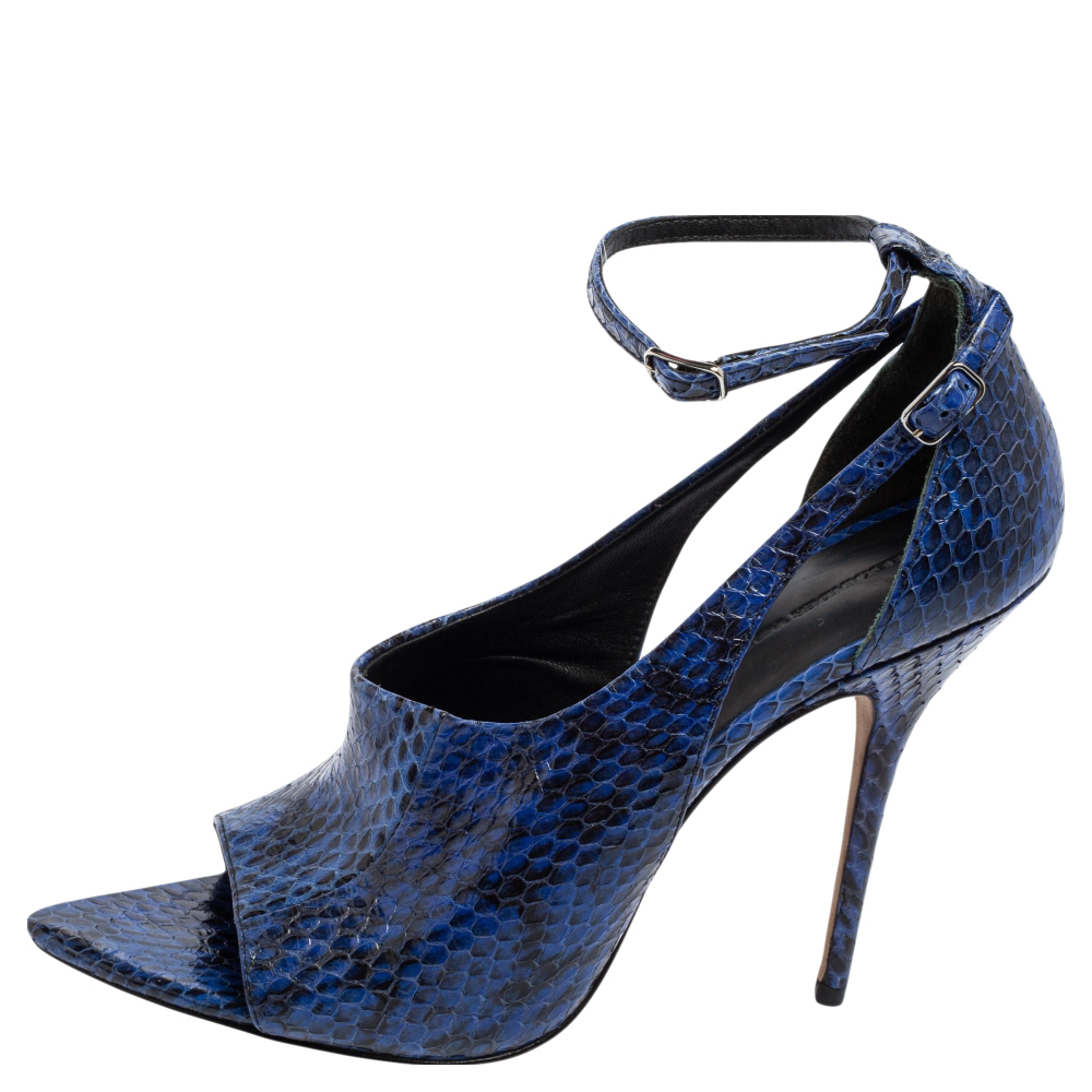 

Alexander Wang Blue Snakeskin Embossed Leather Carolyn Ankle-Strap Sandal Size