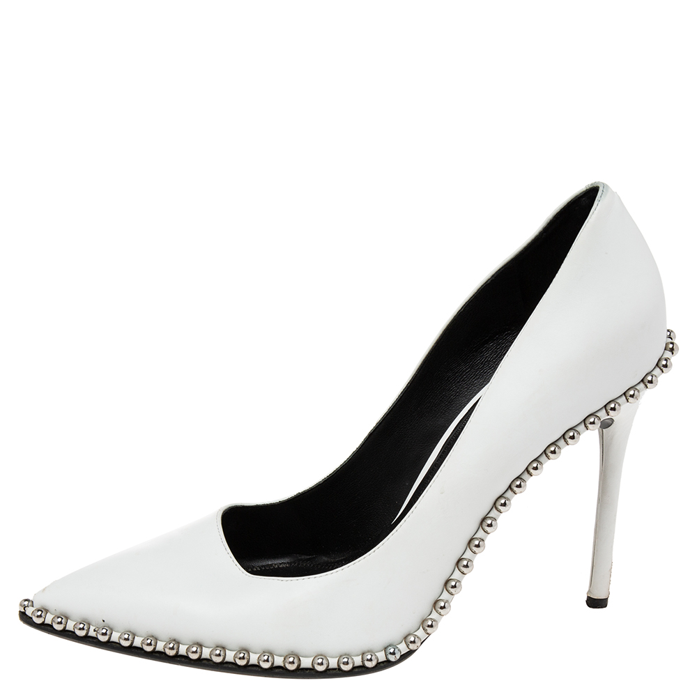 

Alexander Wang White Leather Rie Studded Pointed-Toe Pumps Size