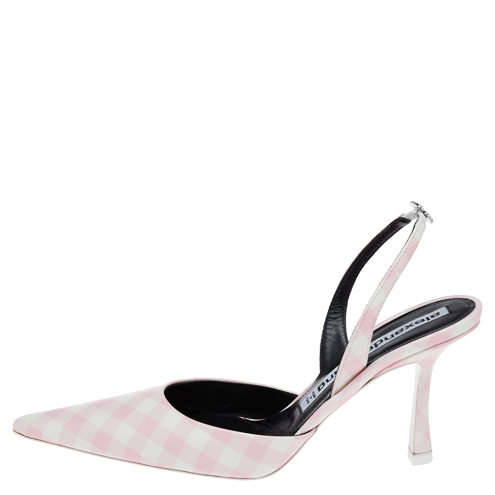 

Alexander Wang Pink/White Gingham Print Leather Grace Slingback Sandals Size