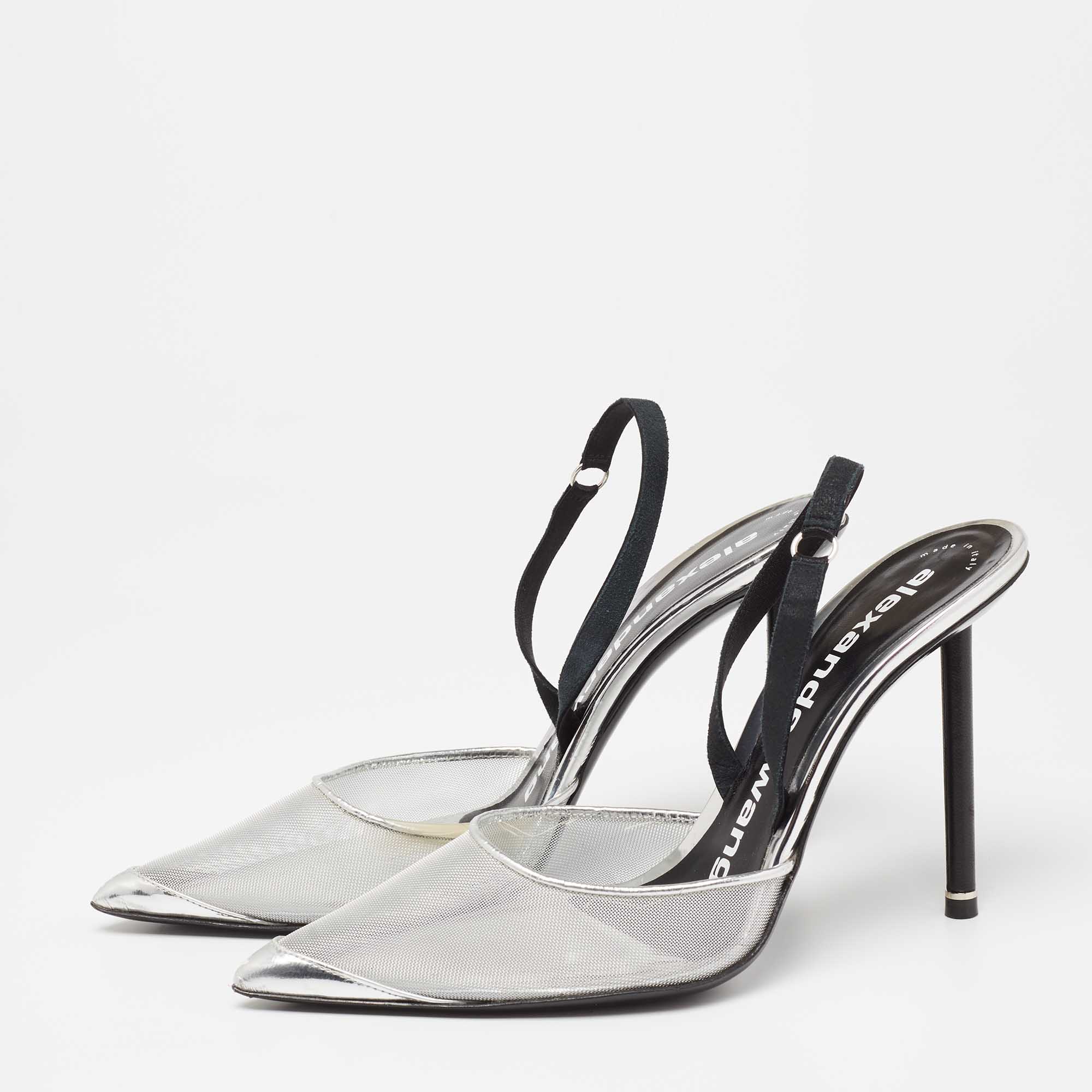 

Alexander Wang Silver Mesh and Leather Alix Slingback Pumps Size
