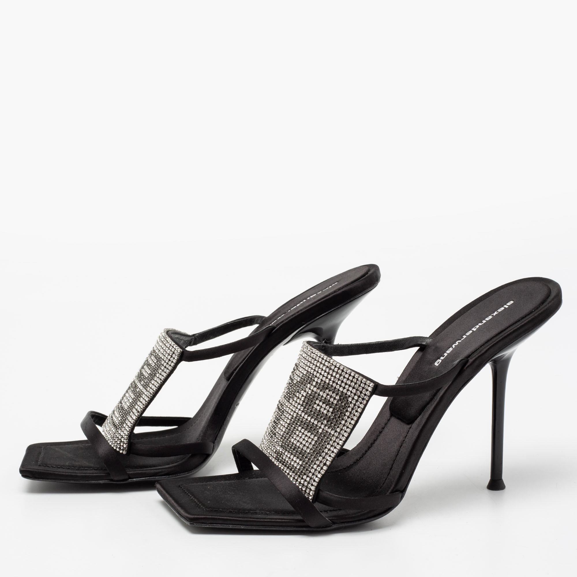 

Alexander Wang Black Satin Crystal Embellished Julie Slide Sandals Size