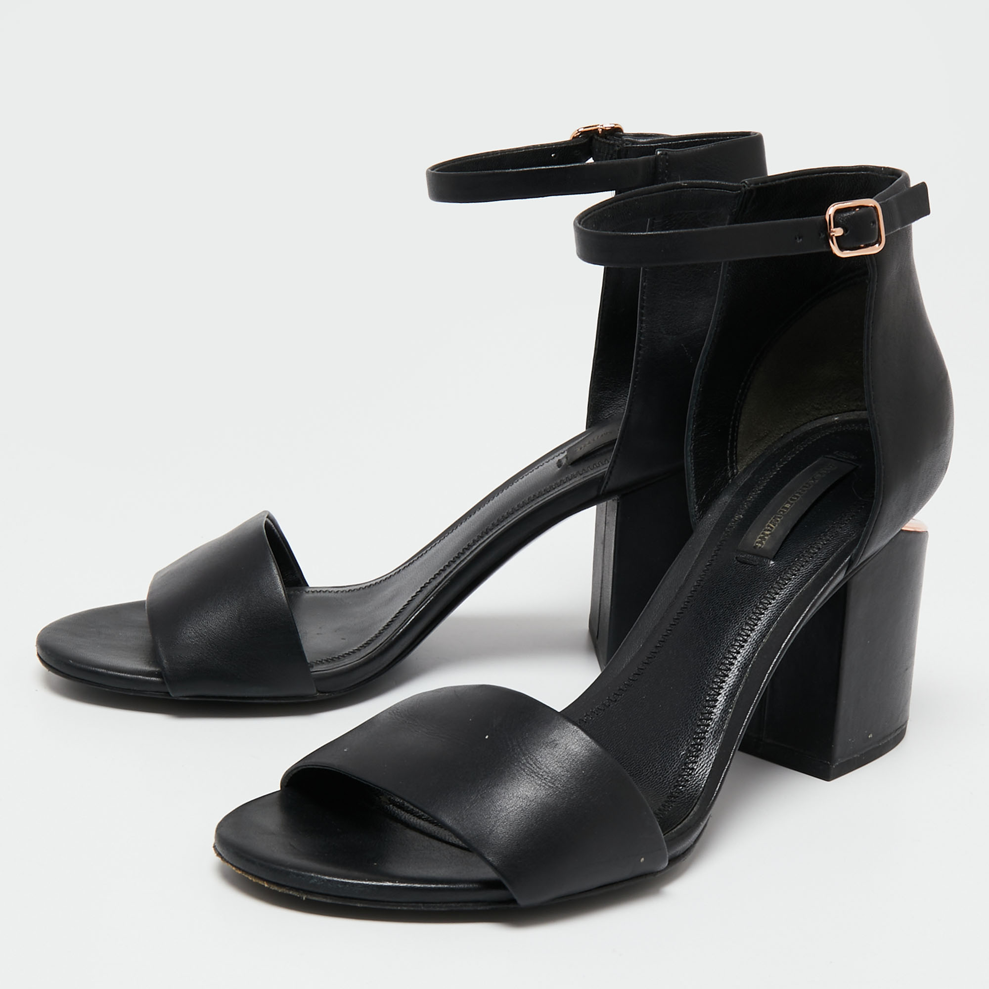 

Alexander Wang Black Leather Abby Ankle-Strap Block Heel Sandals Size